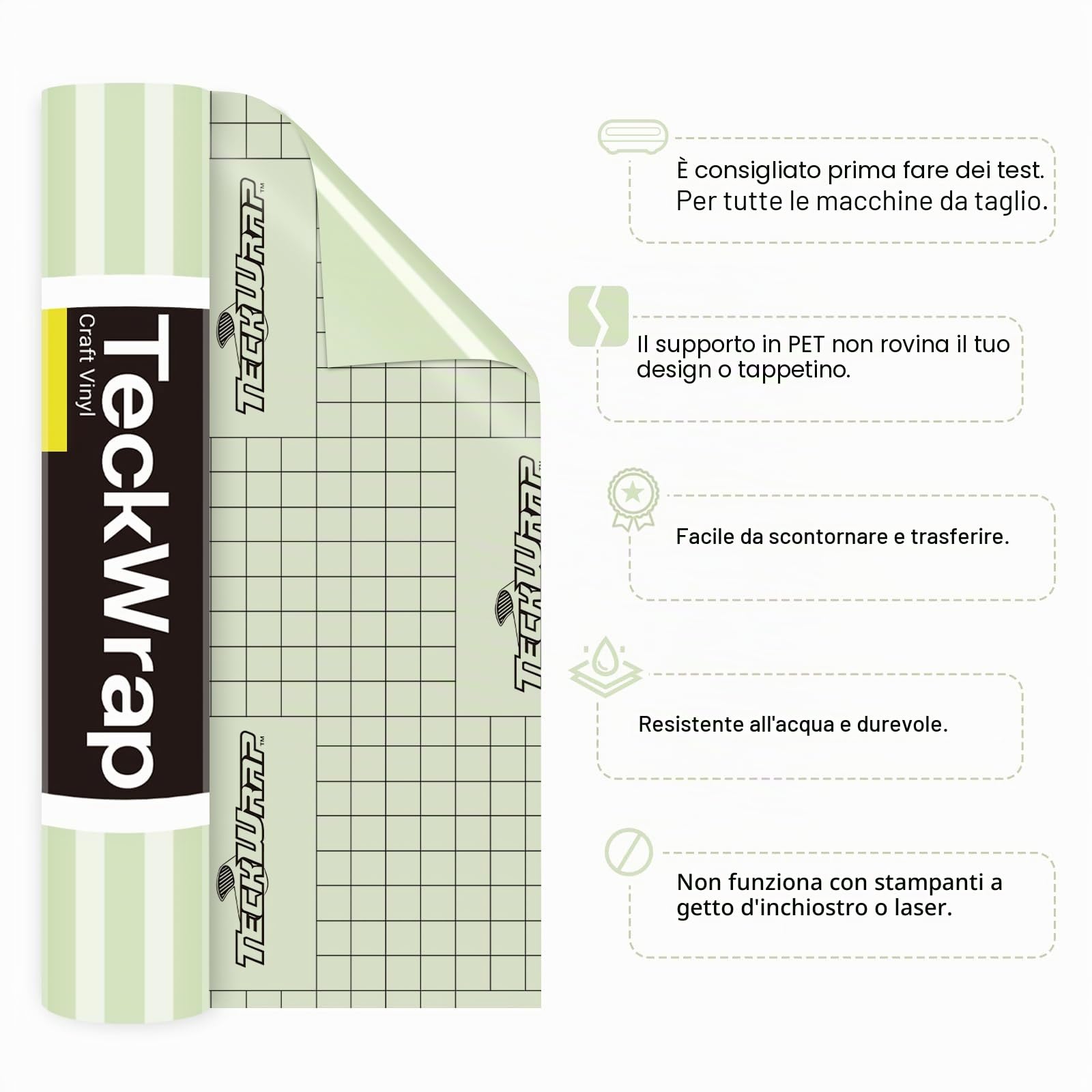 TECKWRAP Rotolo di vinile adesivo permanente, 30,5 cm x 1,5 m, lucido, per fai da te, decorazione della casa, verde cachi lucido