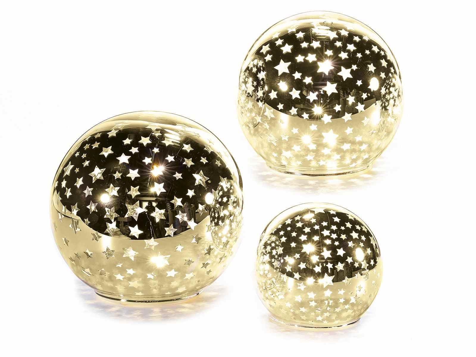 Gruppo Maruccia - Set 3 Lampade da Tavolo Sferiche Dorate con Stelle - Luce Bianca Calda - Complete di Timer - Idea Regalo