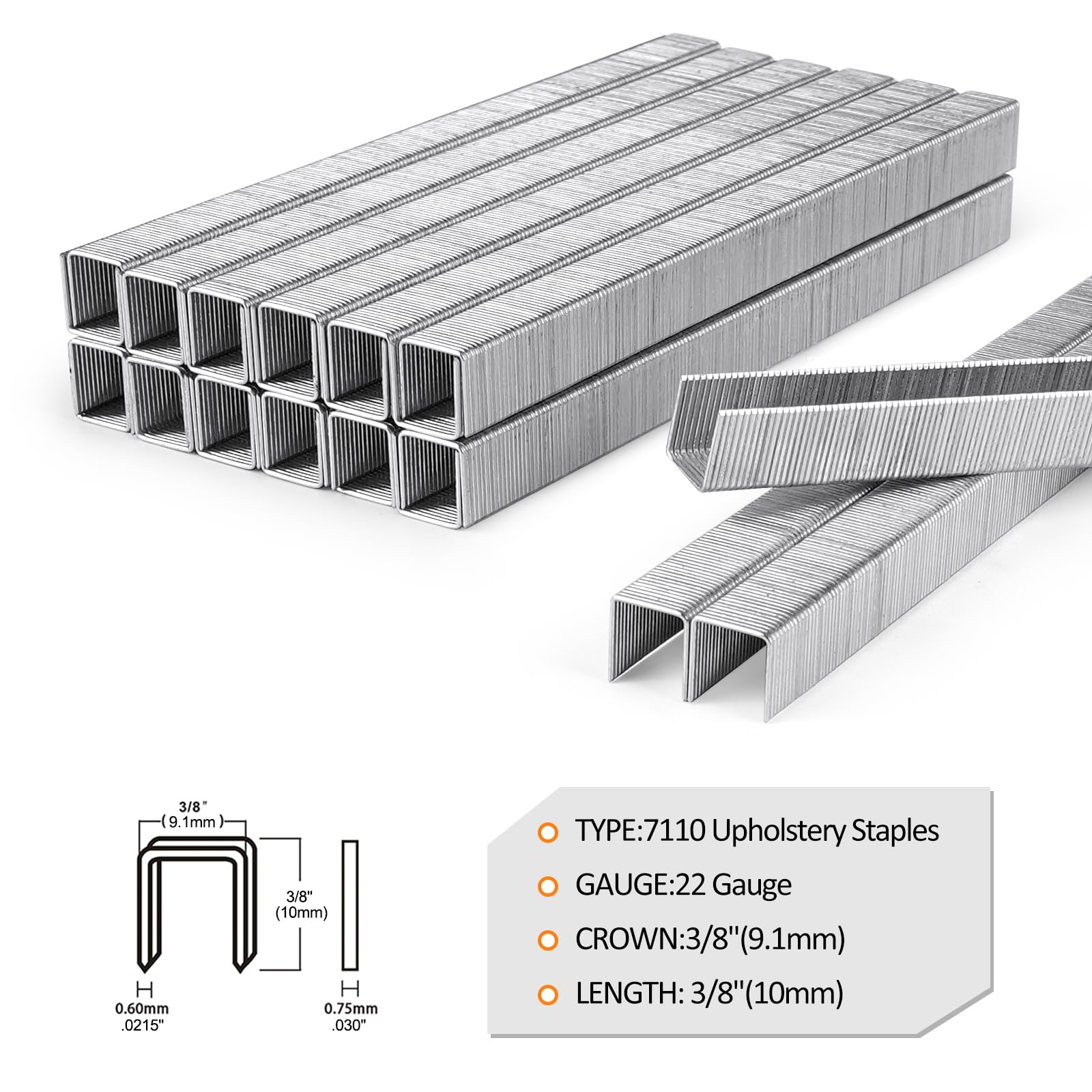 Grapas de alambre fino galvanizado calibre 22, corona de 3/8 pulgadas, longitud de la pierna 71 Series Grapas de tapicería para tapicería grapa, tela, gabinete 10.000 por caja (2 cajas)
