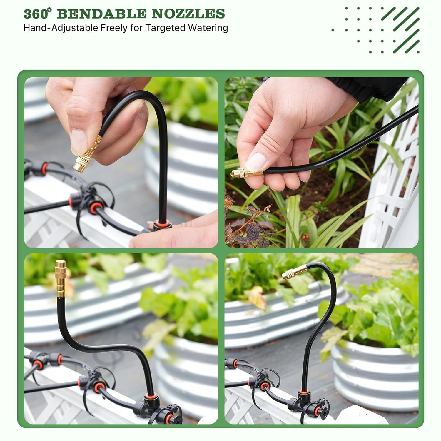 A ANLEOLIFE 50FT Drip Irrigation Kit for Patio, Potted Plants, 360° Bendable Copper Nozzles, Quick-Connect 1/4" Tubing for Container Gardens, Micro Drip with Adjustable Water Flow (Timer Not Included)