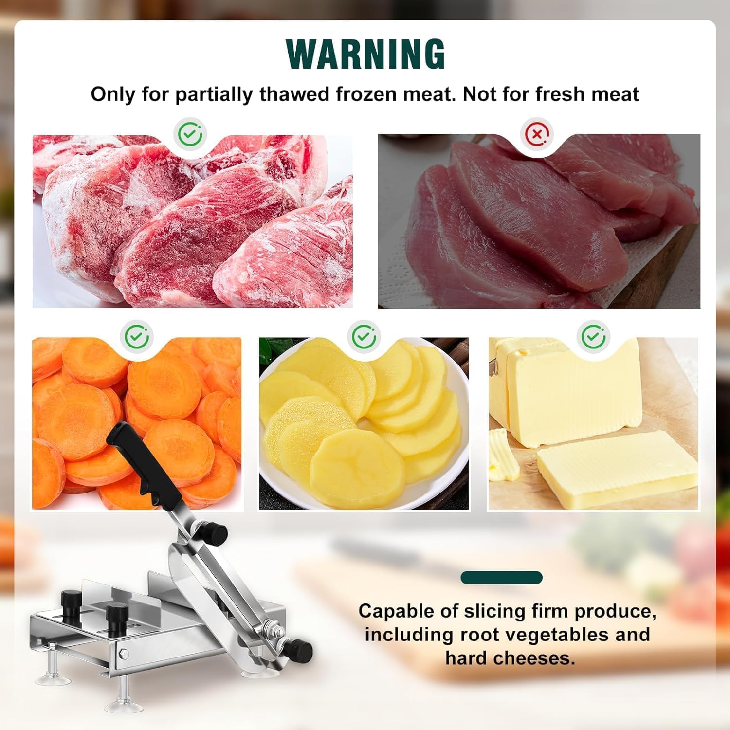Fleisch- und Gemüsehobel aus Edelstahl, verstellbare Dicke, für gefrorenes Fleisch, Käse und Ginseng – ideal für private und gewerbliche Küchen