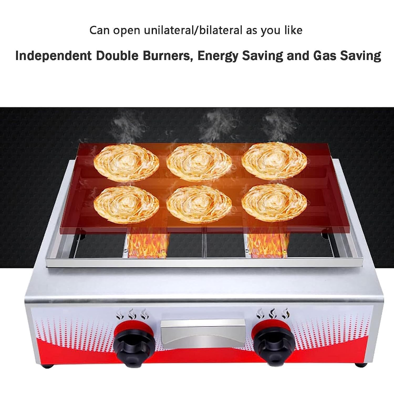 Plancha de Gas Profesional Doble - Encimera de Acero Inoxidable, Placa Plan para Parrilla y Filetes - Calentamiento Rápido