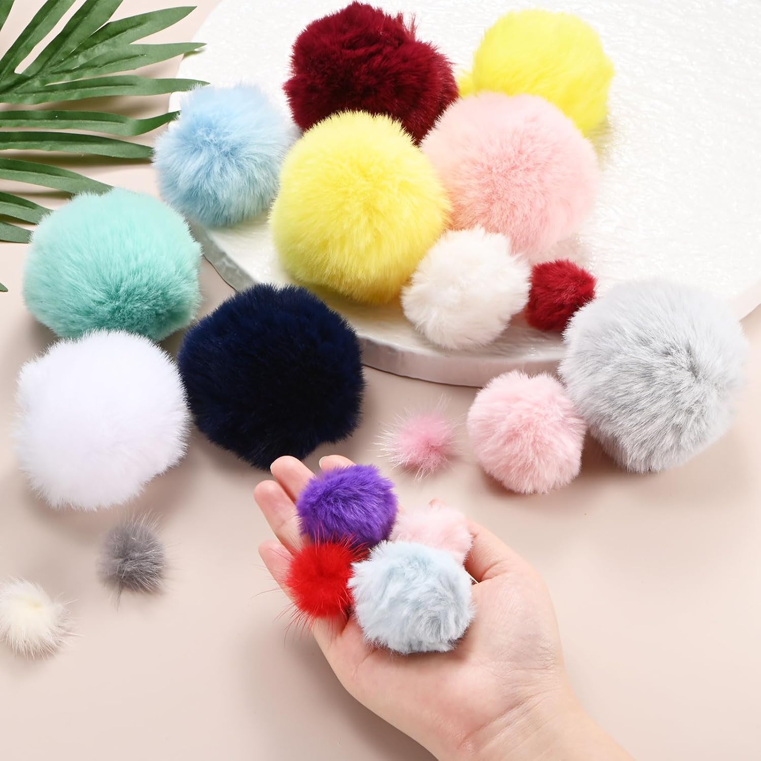 M METERXITY 20-Pack Faux Fur Pom Poms, 2 Inch/ 5 cm Soft Fluffy Pompoms Balls Faux Rabbit Fur with Elastic Loop for Hats/Bags/Keychains/Knitting Accessories/DIY Crafts [Black] - Image 7