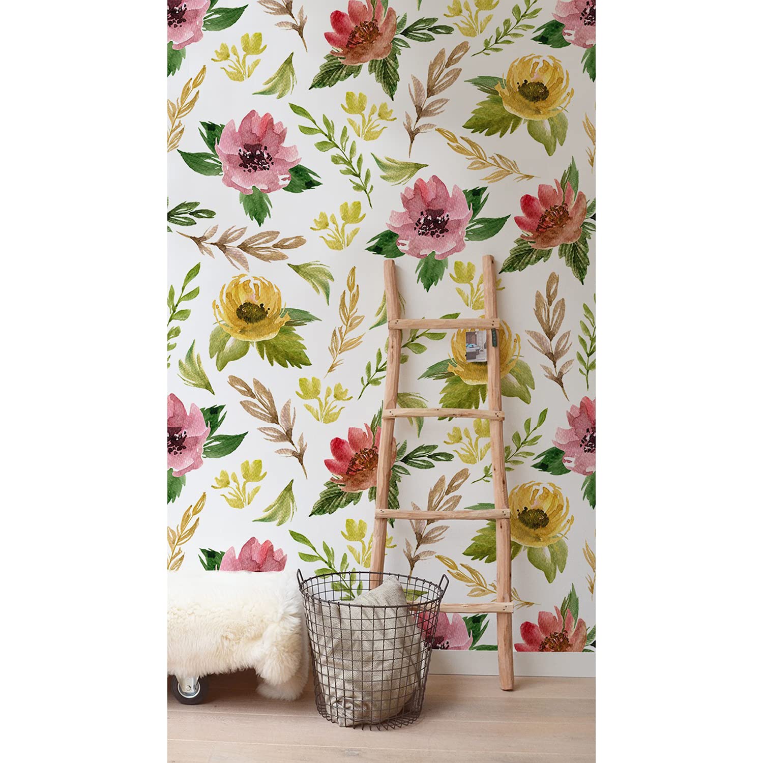 Fotomurale Flores de Campo Vintage 250x104 cm Papel Pintado Autoadhesivo de Entretela para Pared