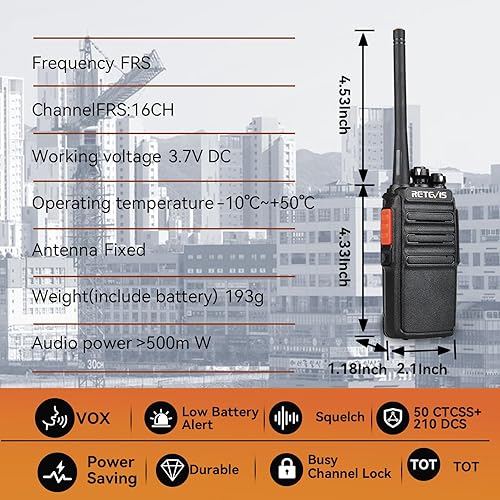 Miniatura 10 de Retevis H-777S Radios bidireccionales recargables, Walkie Talkies de largo alcance, radio de 2 vías, manos libres VOX, duraderas, para trabajadores,