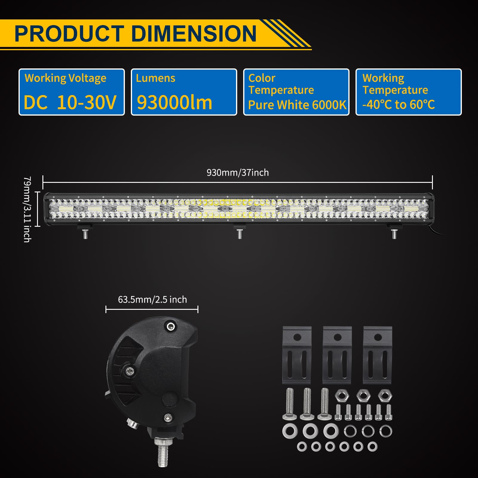 SKYWORLD 8D Barra de luz LED, 37 pulgadas 93 cm 780W barra luces led coche largo alcance 12v 24v Impermeable para off road camión ATV todoterreno 4x4 vehículos, 6000K lámpara de conducción