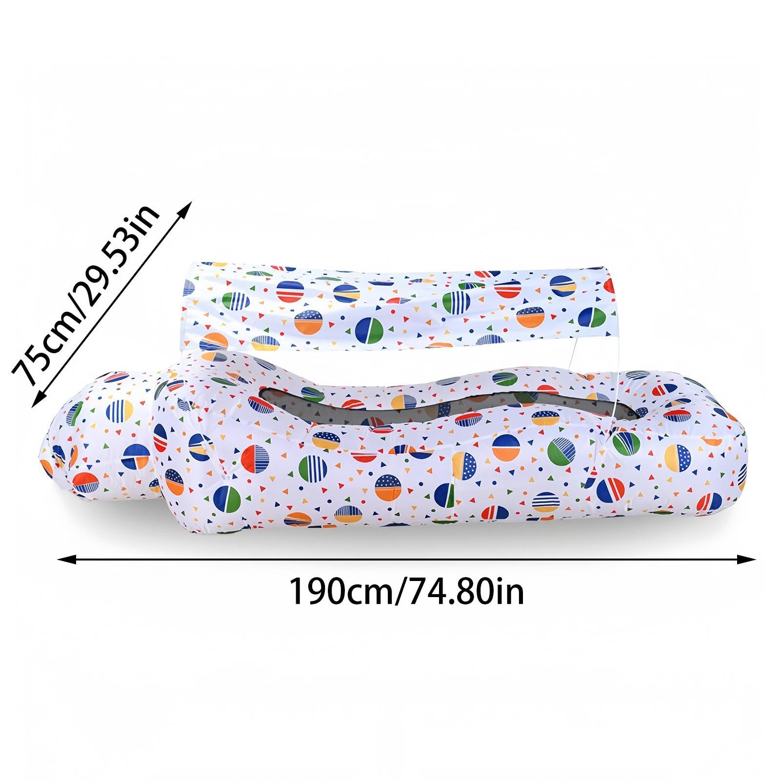 Dmuchana Leżanka Powietrzna Sofa Plażowa z Osłoną Przeciwsłoneczną | Przenośna Leżanka z Wbudowanym Schowkiem Do Użytku Na Zewnątrz Na Kemping Wędrówki Piknik Wakacje