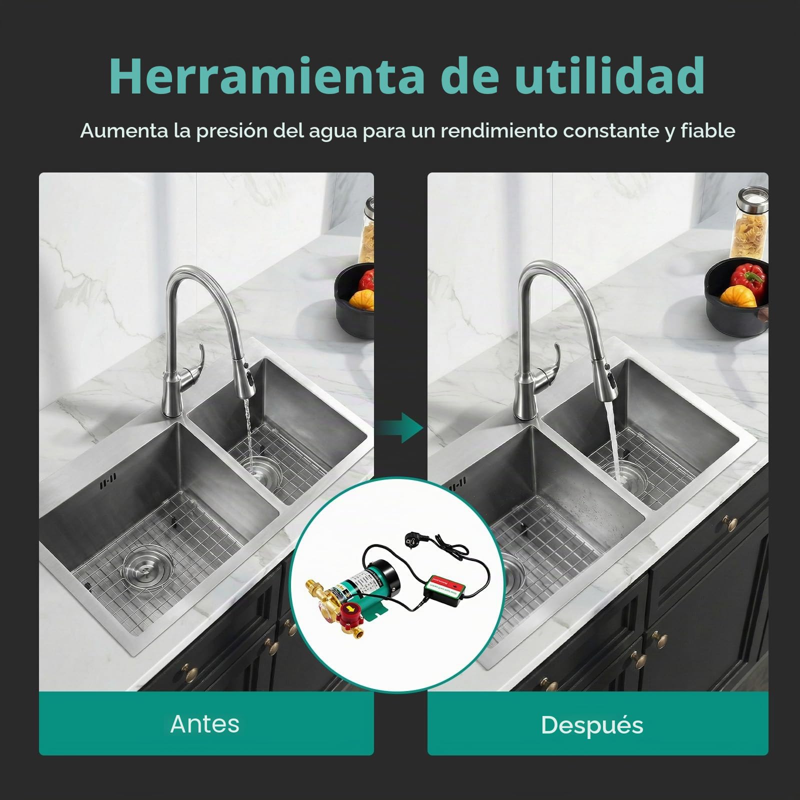 Bomba de presión de agua, soplador de casa 90 W, refuerzo automático 220 V, cuerpo de latón, presurización instantánea, ducha, calentador de agua, piscina, silenciador IP46, detección de flujo, 20 l