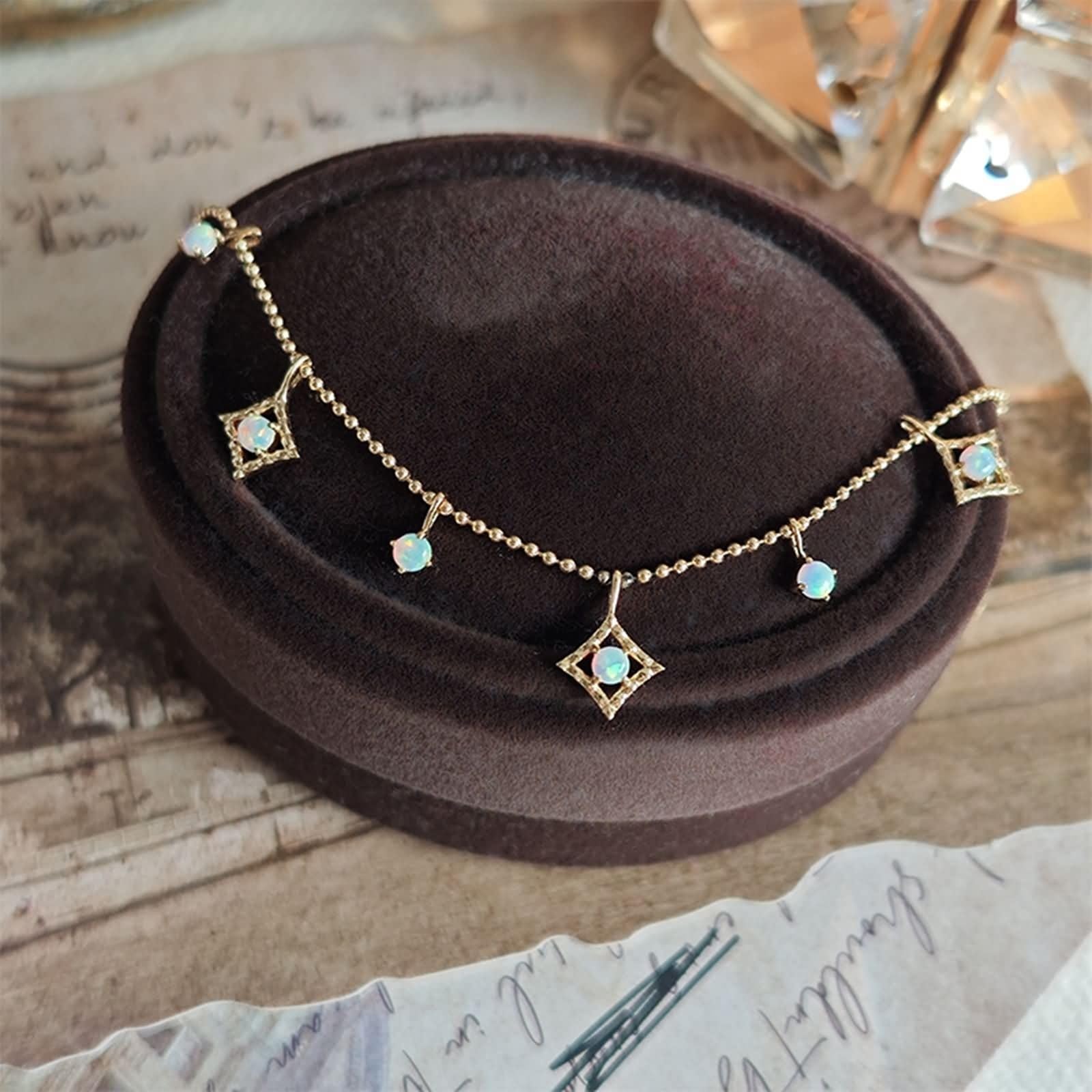 Bransoletka Au 375/585/750 żółte złoto, prawdziwe złoto, biżuteria z opalem, kształt łańcuszka | Złota bransoletka 9K/14K/18K
