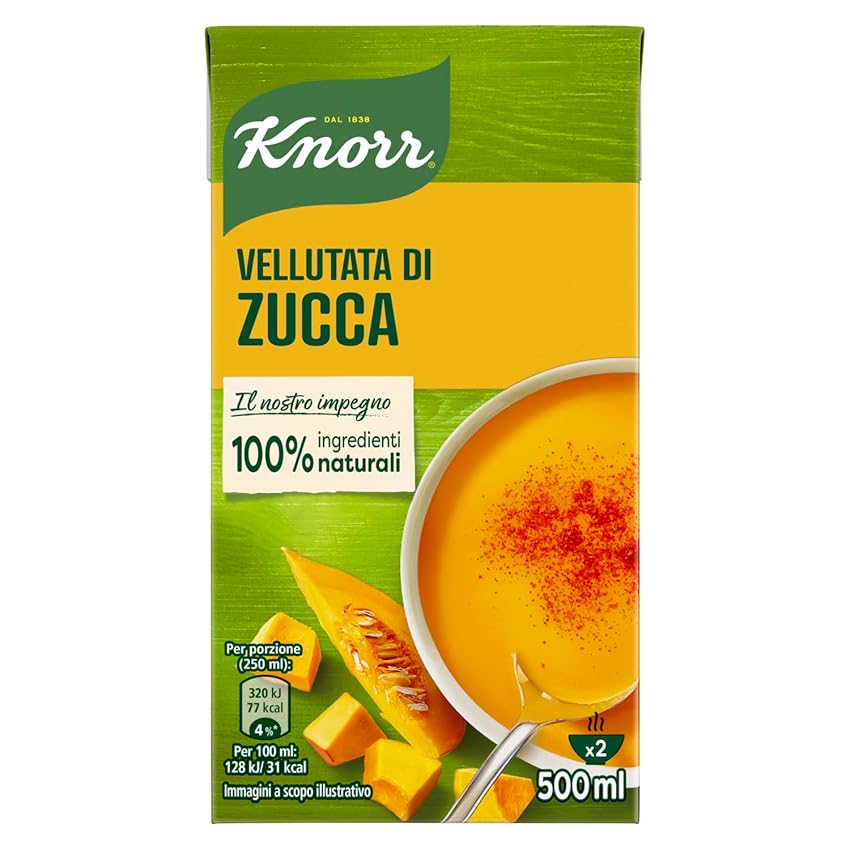 Knorr Vellutata di Zucca, Piatti Pronti Knorr con Ingredienti 100% Naturali, Senza Coloranti e Senza Conservanti Aggiunti, Ricco di Fibre, Vegetariano, Confezione da 500ml