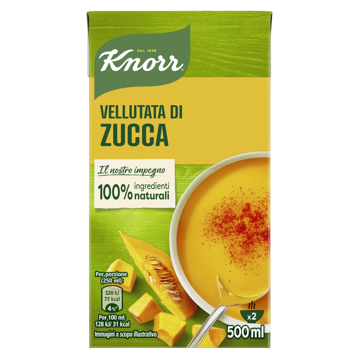 Knorr Vellutata di Zucca, Piatti Pronti Knorr con Ingredienti 100% Naturali, Senza Coloranti e Senza Conservanti Aggiunti, Ricco di Fibre, Vegetariano, Confezione da 500ml 500 ml (Confezione da 1) Zucca