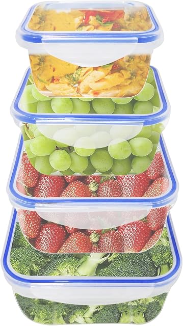 ARSUK Food Storage Containers Set with Airtight Lids 4pc– Reusable Plastic Meal Prep Containers – BPA-Free, Freezer, Microwave, and Dishwasher Safe – Stackable Lunch, Snack, and Leftover Containers
