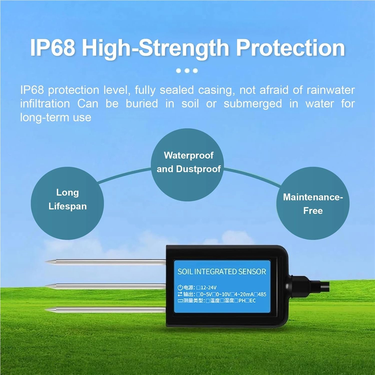 4-in-1 Modbus Soil Sensor RS485 4-20mA 0-5V Temperature Humidity EC PH NPK(PH-EC-N-P-K-RS485)