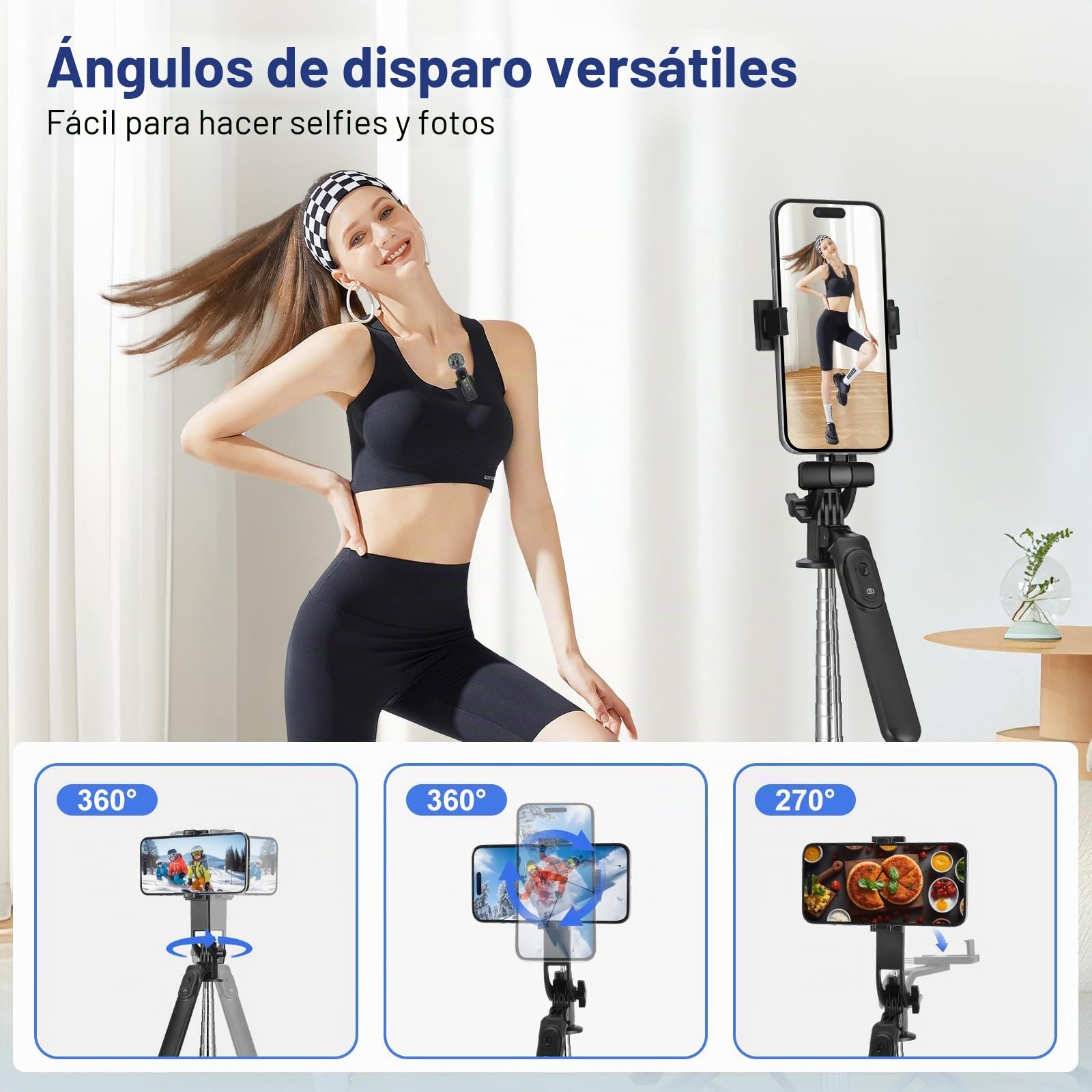 Kit de vlogging para Creadores de Contenido para iPhone/Android, Palo Selfie de 180 cm con 2 Luz y Micrófono, Trípode para Smartphone, Kit de Inicio para TikTok/Youtube