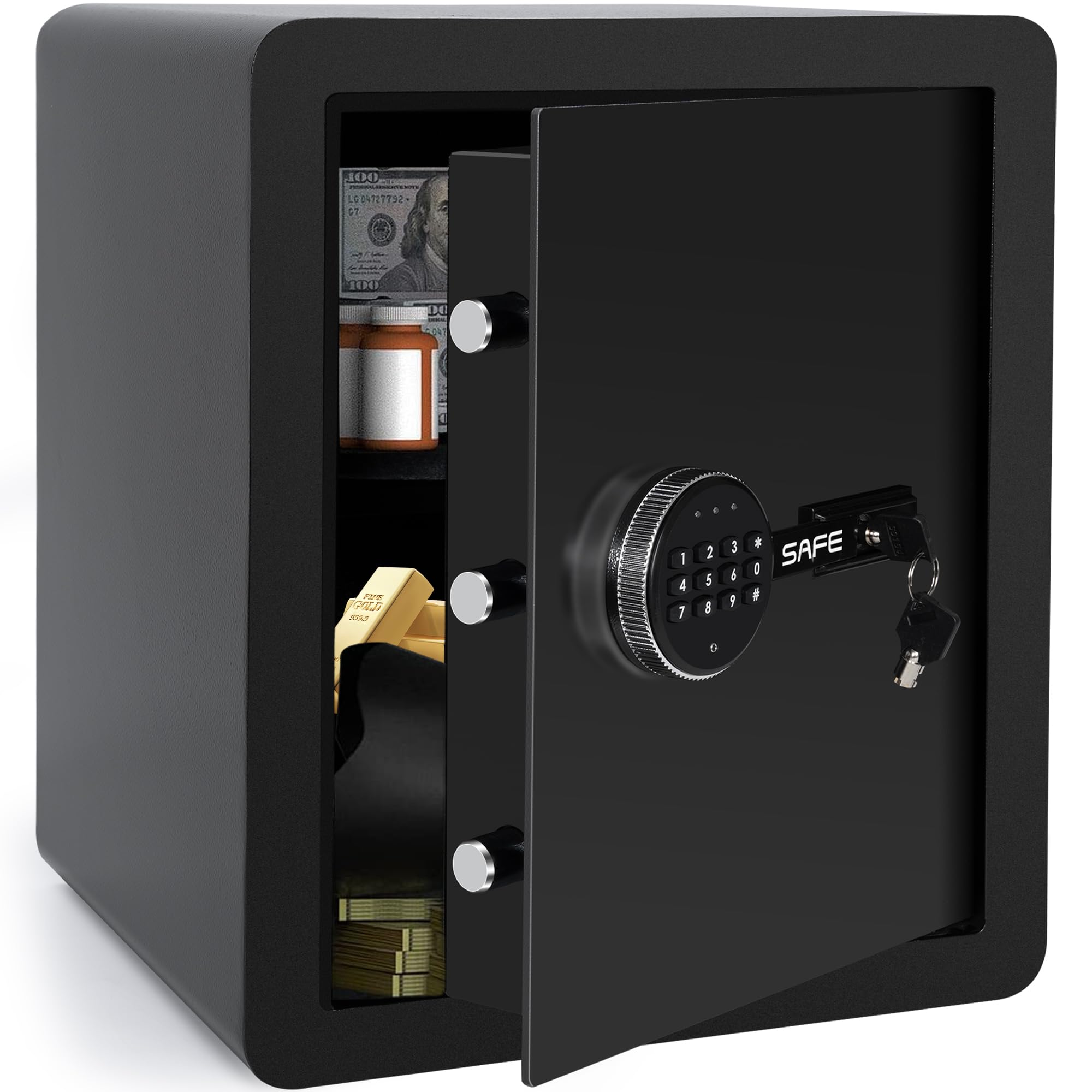 BQKOZFIN Electronic Home Safe, Digital Security Safe Box with Keypad & Keys, Fireproof Cabinet Lock Safe for Home Office Hotel Business Document Jewelry Gun Cash Storage (43L)