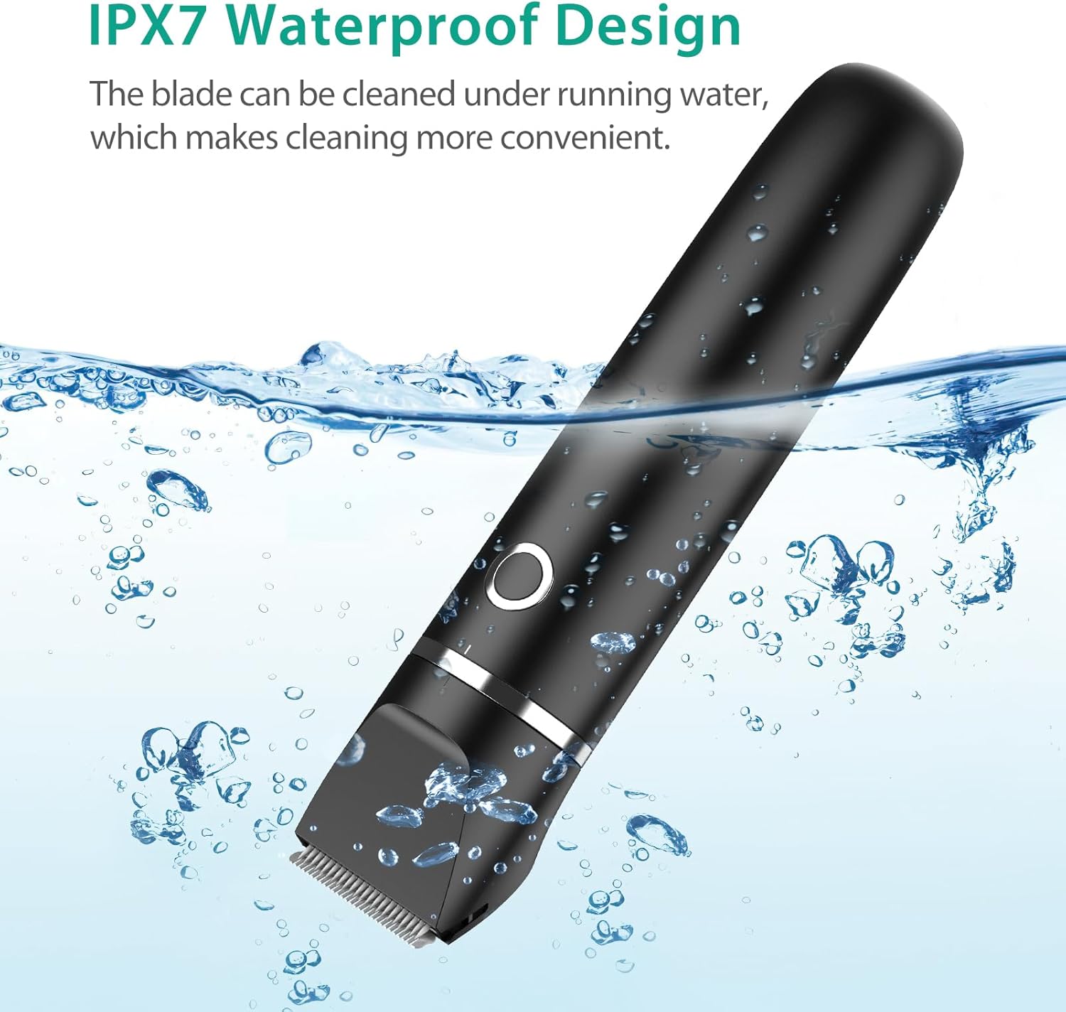 IPX7 waterproof pet trimmer being cleaned under water