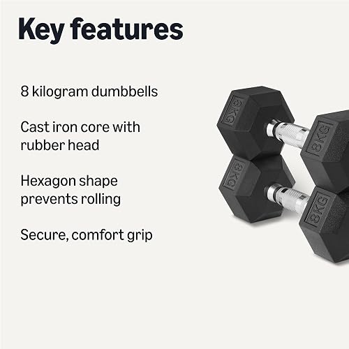 Amazon Basics Rubber Encased Hex Dumbbell Weights Set, 8 kg, Black - 2