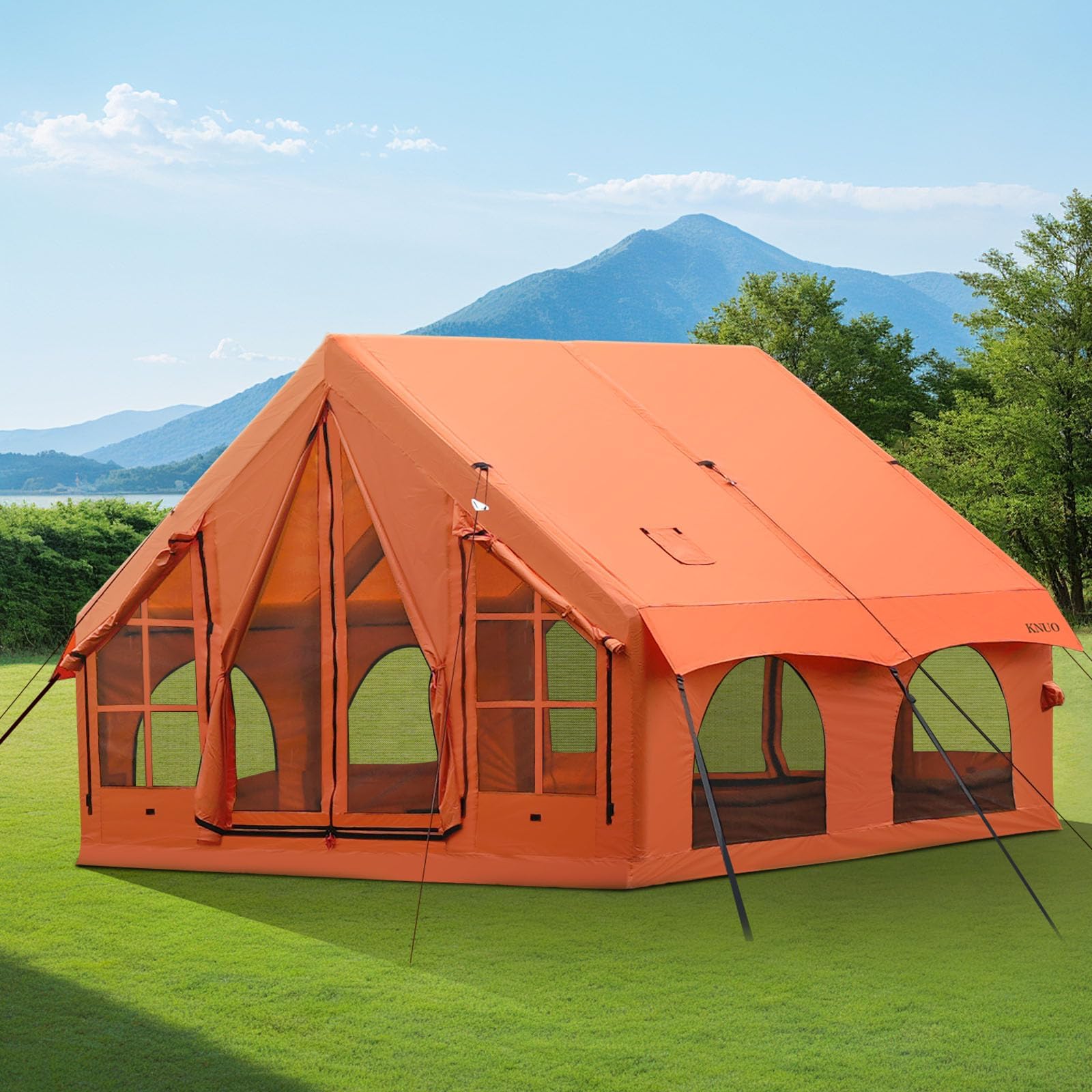 2025 Upgraded Waterproof Inflatable Camping Tent, Large Blow-Up Air Tent, No Assembly Needed Luxury Glamping House, Oxford Fabric
