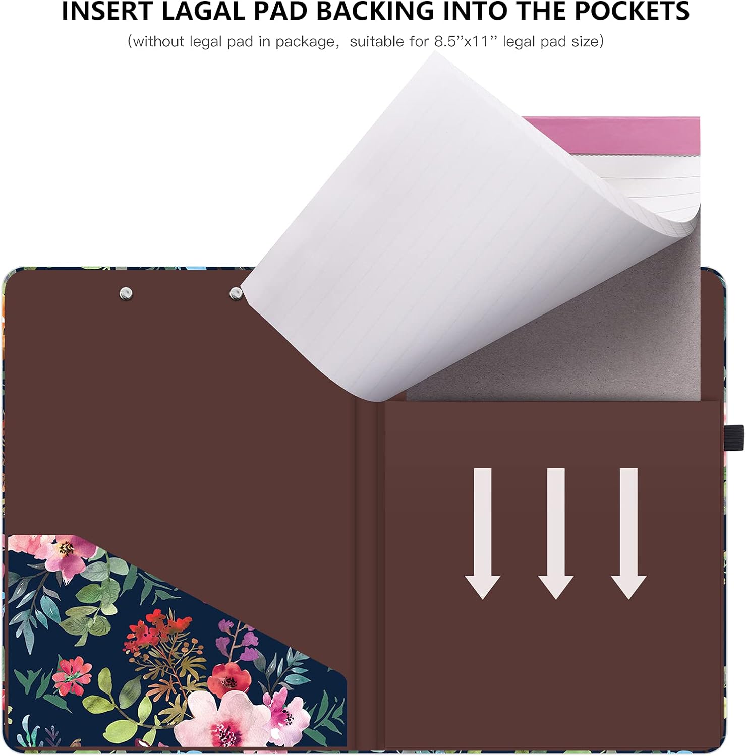 Hongri Clipboard Folio with Refillable Lined Notepad and Interior Storage Pocket for Students, Classroom, Office, Women, Man, Cute Custom Pattern, Size 12.8 x 9.2 in, Spring Flower