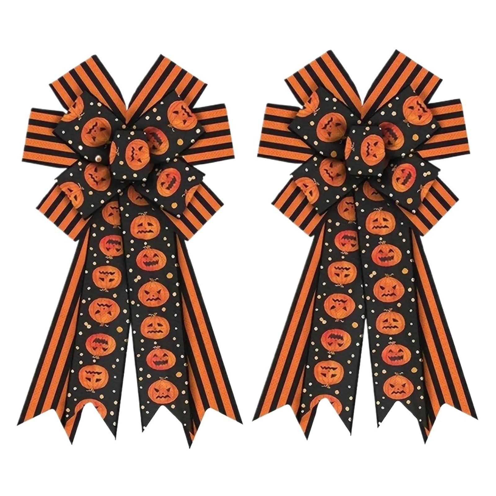 2 Pezzi Grandi Fiocchi for ghirlande di Halloween, Zucca Arancione a Strisce Nere for dolciumi da Porta d'ingresso for Dolcetto o Scherzetto per Ringraziamento(Simple)