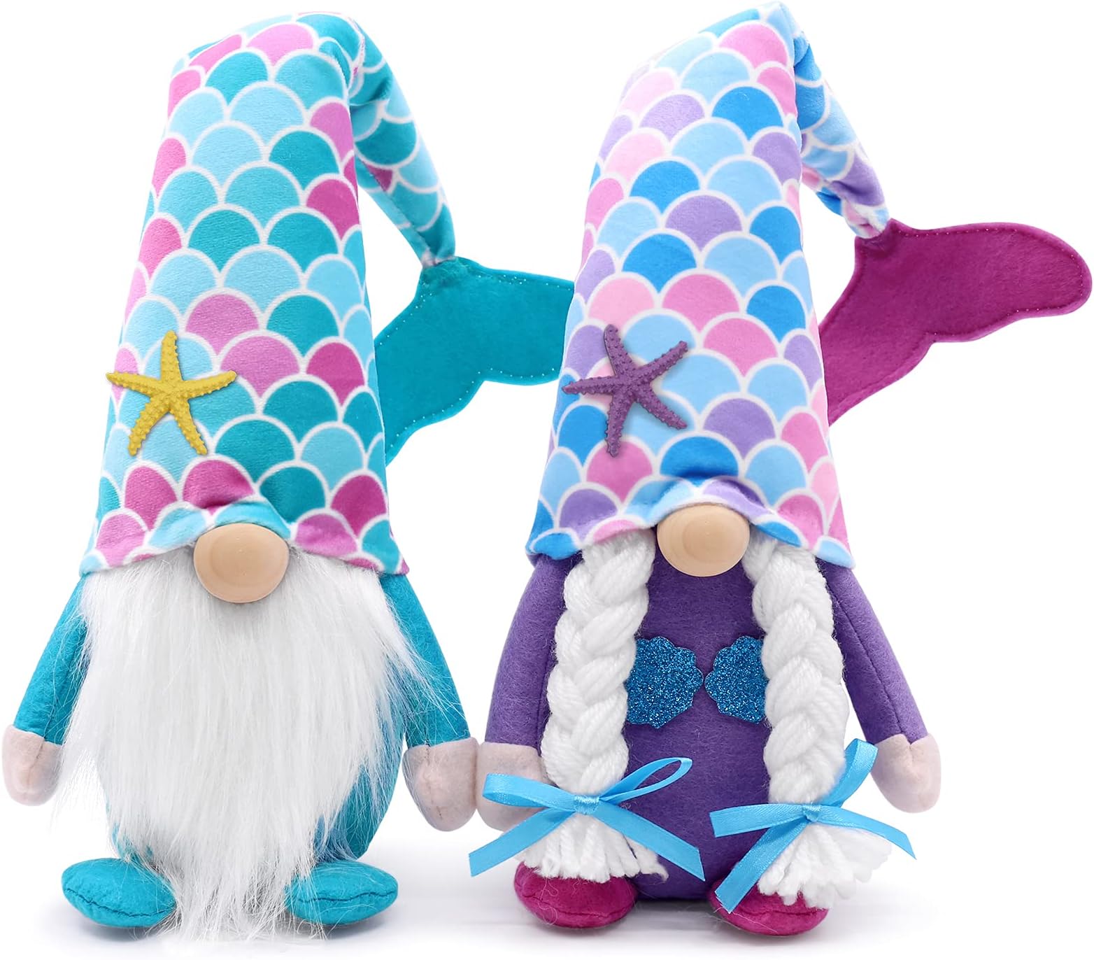 UpltowtmeMermaid Gnomes Couple Gnomes Christmas Birthday Gifts Beach Elf Dwarf Mermaid Handmade Scandinavian Home Ornaments Collections Farmhouse Decorations Set of 2