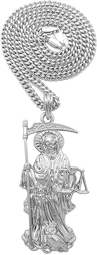 CAJA COLGANTE CUBANA CUBANA CUBANA PARA HOMBRES DE LA SEÑORA DE LA MUERTE SANTA MUERTE (cadena cubana plateada), Metal, n