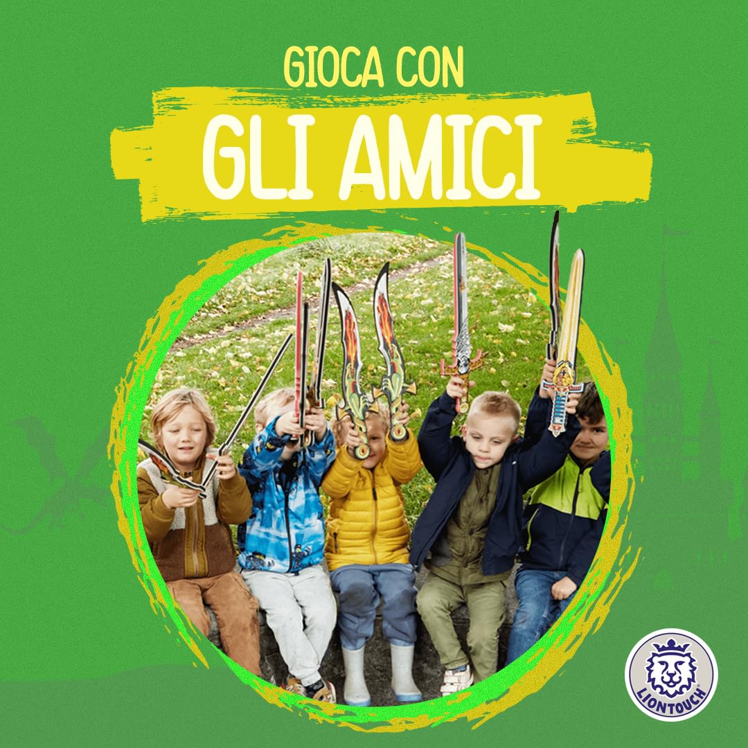 Liontouch - Set di 5 Spade in Gommapiuma per Bambini - Età 3+ | Per Giochi di Combattimento 5 Stili: Drago Fantasy, Re Leone, Principe, Pirata, Vichingo | Armi Giocattolo Sicure e Durevoli per Ragazzi