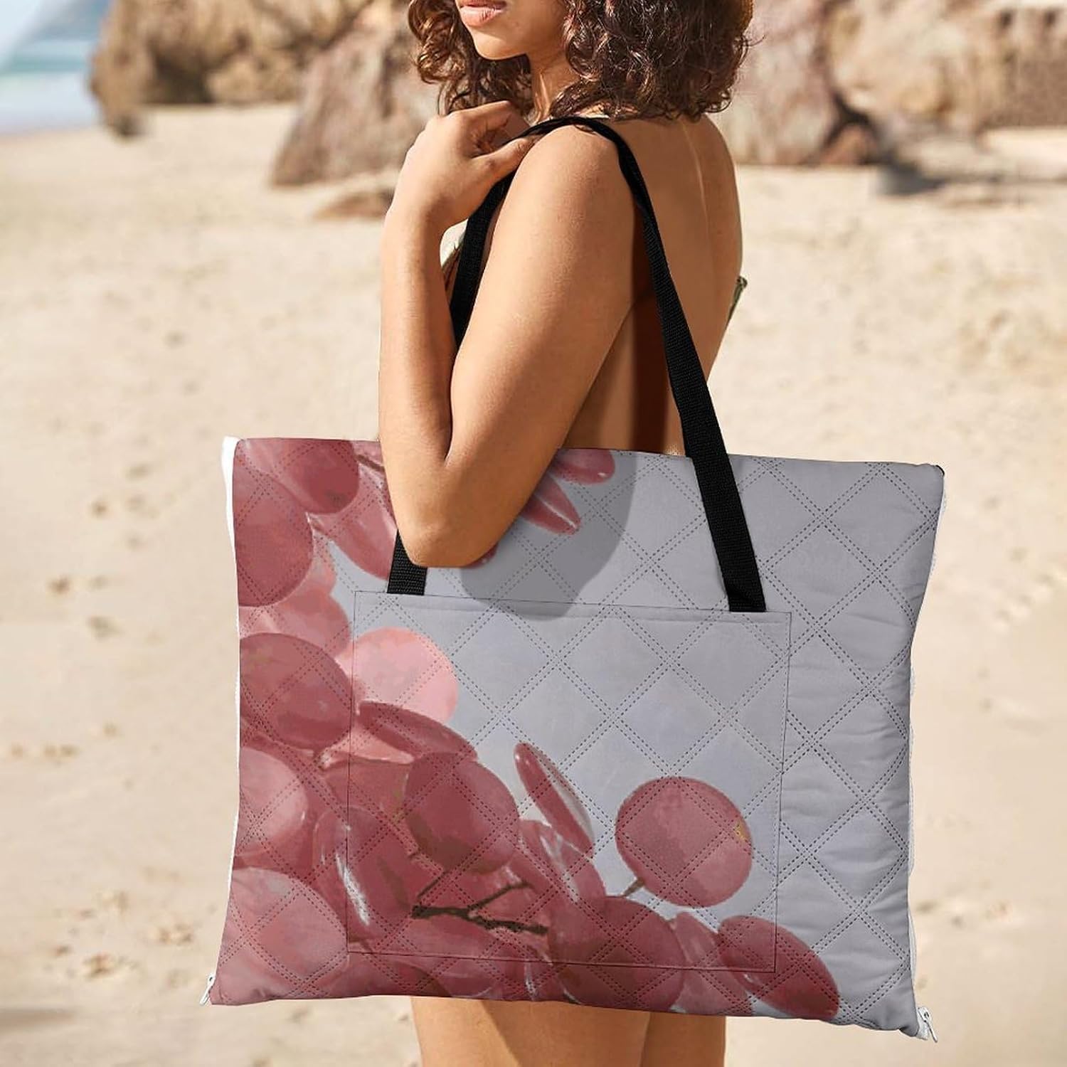 Pink Fortune Tree Picnic Blanket with Zipper Water Resistant Sand Free Picnic Mat Washable Foldable Easy Carry Beach Blanket for Lawn Beach Hiking Camping