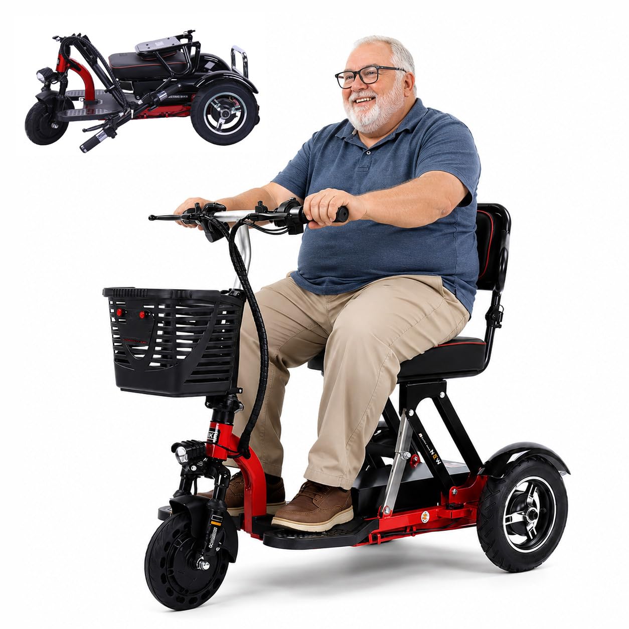 Scooter Minusvalidos para Personas Mayores, Scooter Eléctrico De 3 Ruedas con Batería Extraíble,Scooter De Movilidad para Ancianos Y Personas con Discapacidad, Capacidad De Carga: 120 Kg Red