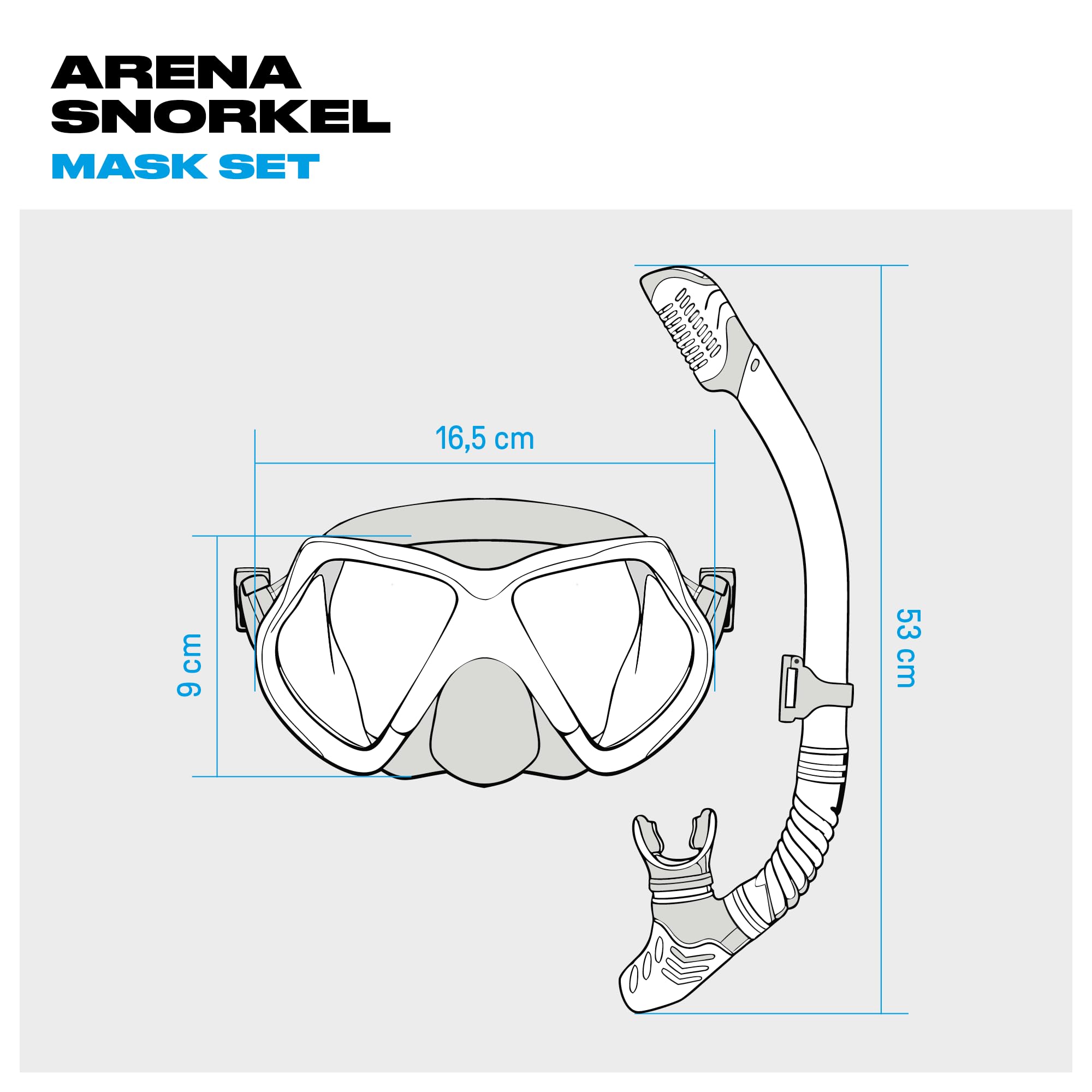Arena Set Maske und Schnorchel für Erwachsene, Schnorchelmaske Unisex, Meeresmaske, Schnorchelset mit Anti-Infiltrations-Technologie, Flexibler Schlauch mit Entlüftungsventil, Hypoallergenes Silikon