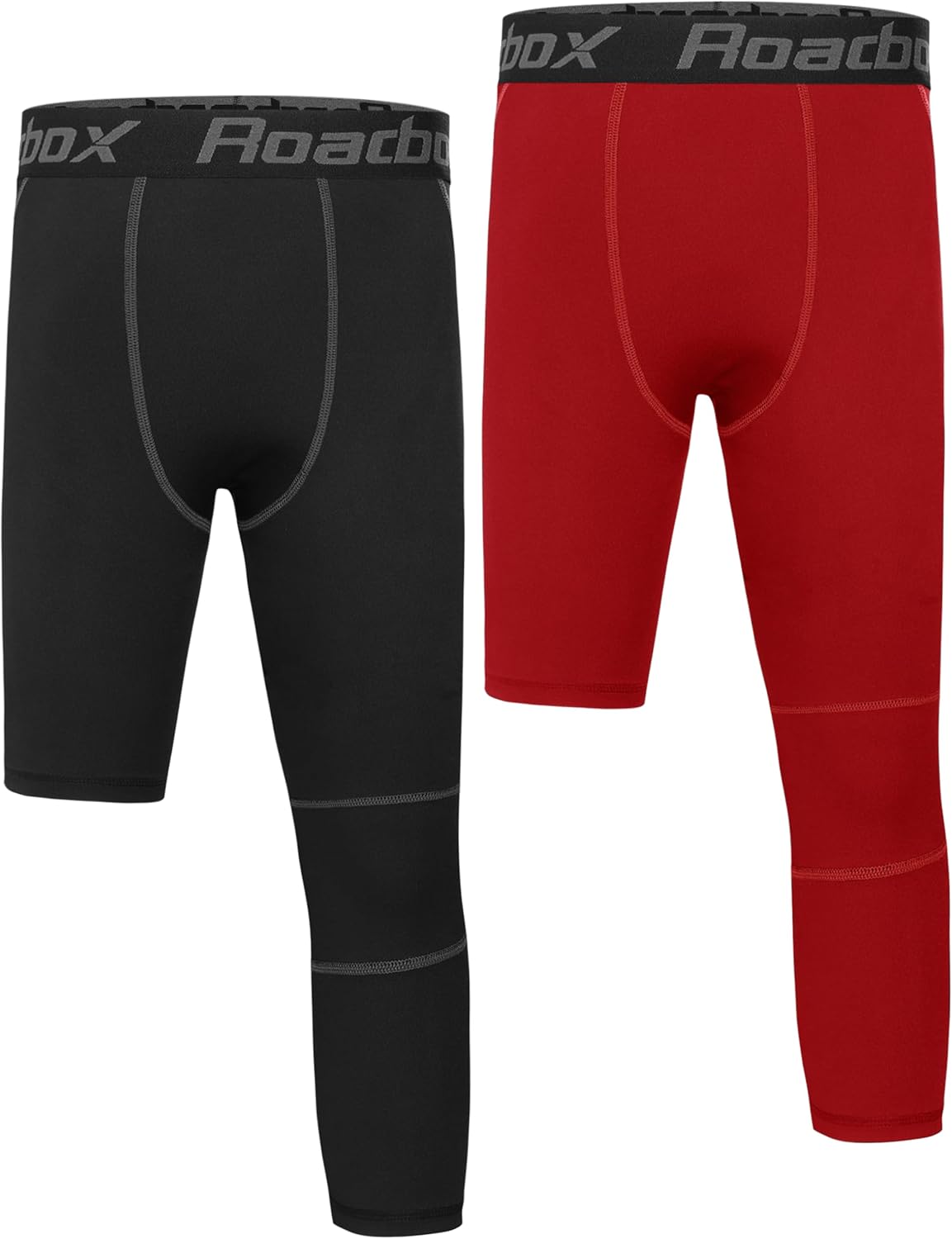 Roadbox Boys One Leg Compression Pants, 2Pack 3/4 Athletic Basketball Leggings, Youth Sports Baselayer Tights