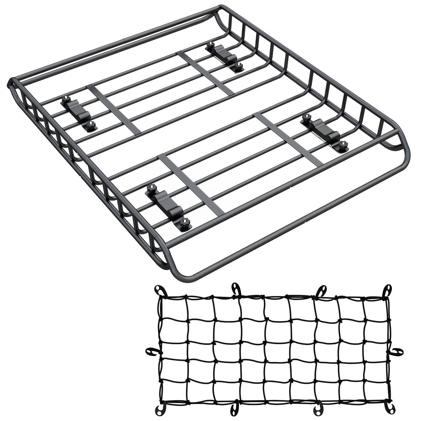 PINGDIR roof Rack Basket Rooftop Cargo Carrier 46"*36" ，Cargo Net with Attachment Hooks,