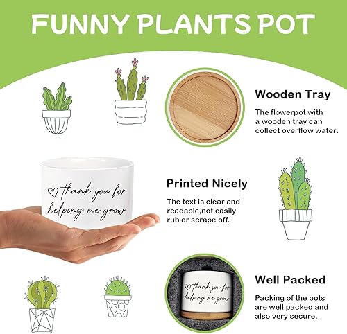 Miniatura 3 de Thanks for Helping Me Grow - Macetas divertidas de agradecimiento sin planta, maceta pequeña para suculentas, maceta de interior para mujeres,
