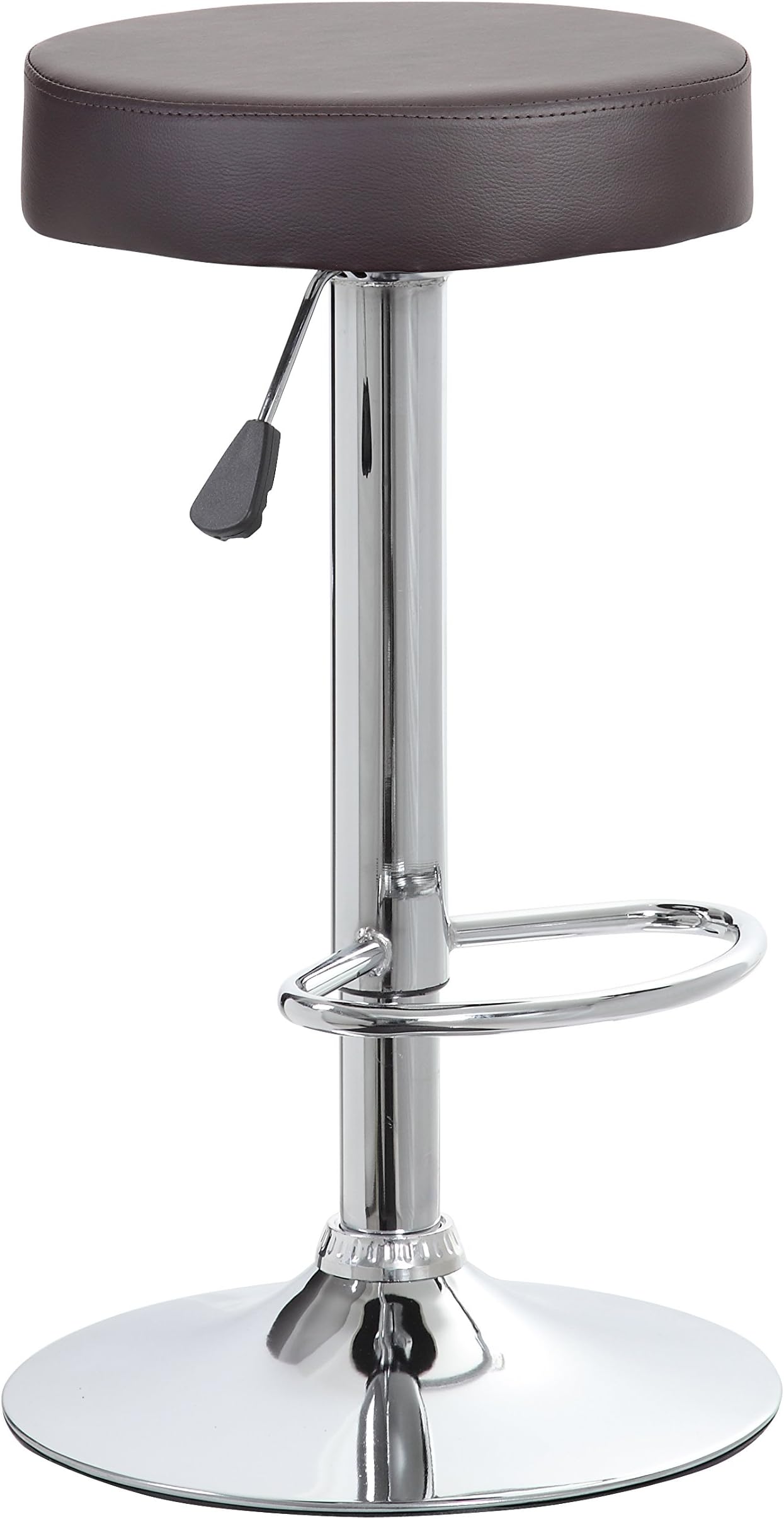 Nordin Adjustable Round High Bar Stools | Swivel Backless Counter Height with Footing | Black PU Leather
