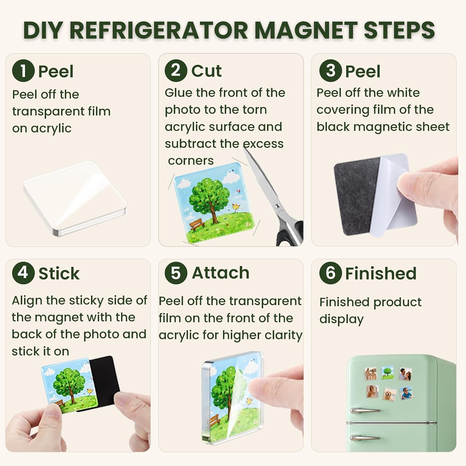 20PCS DIY Fridge Magnet Kit,Clear Acrylic Magnets Kit for Refrigerator