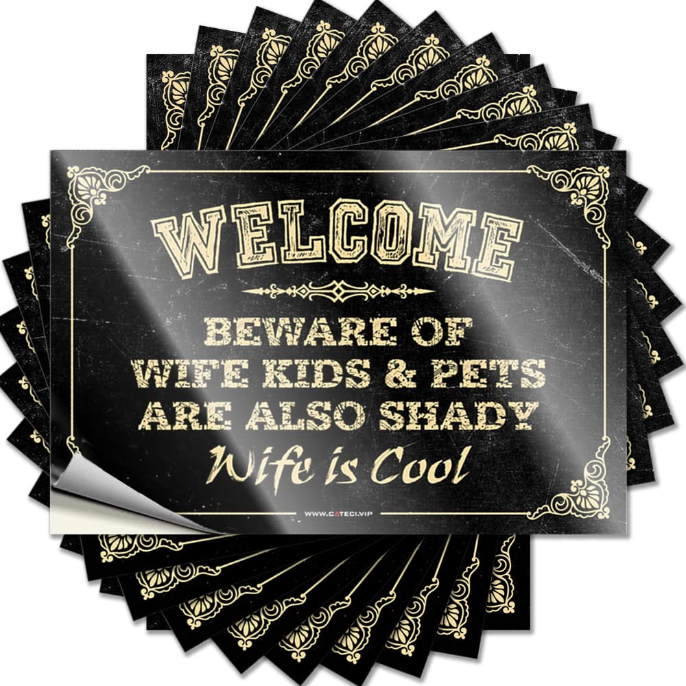 Fall Decor Tumbler Sticker - Welcome Beware of Wife Children and Pets are Also Shady As Well Husband is Cool Neutral Durable Sticker Easy Apply for Indoor Decor(8X12CM)