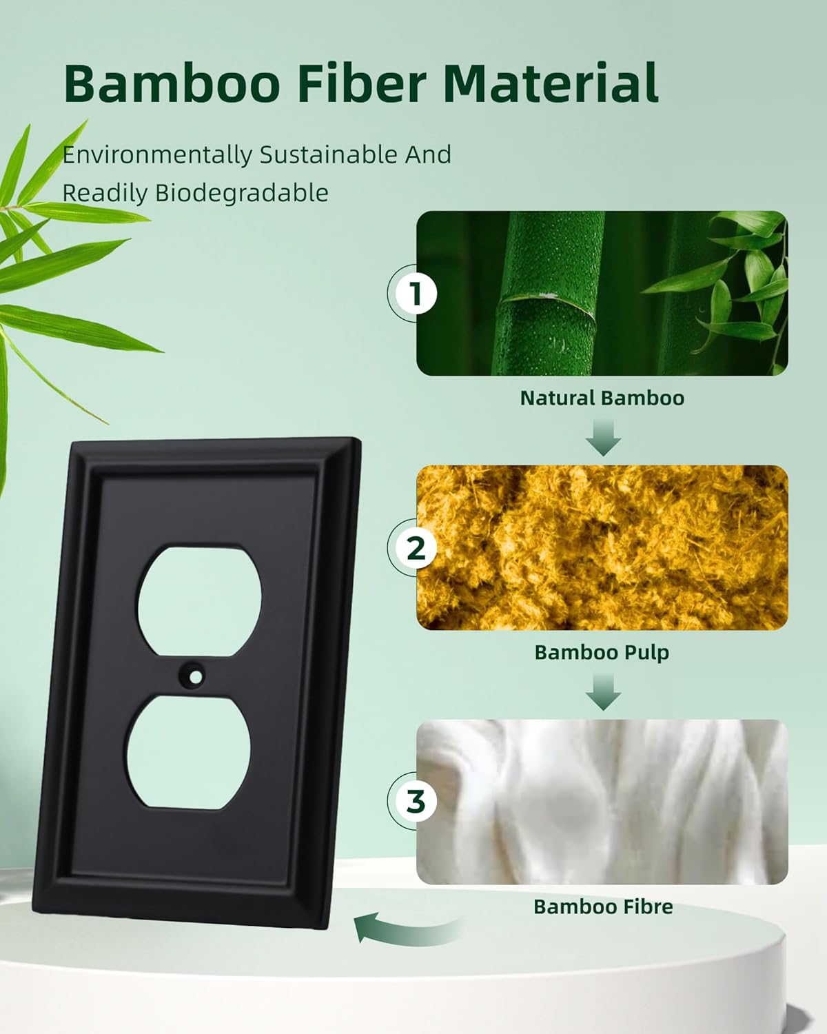 Wall Plates Decorative Outlet Covers Electrical Switch Plates Light Switch Cover - Bamboo Fiber Material Standard Size Wall Plates of various 3 styles, Matte Black (1 Gang Duplex 4 Pack+1 Gang Toggle