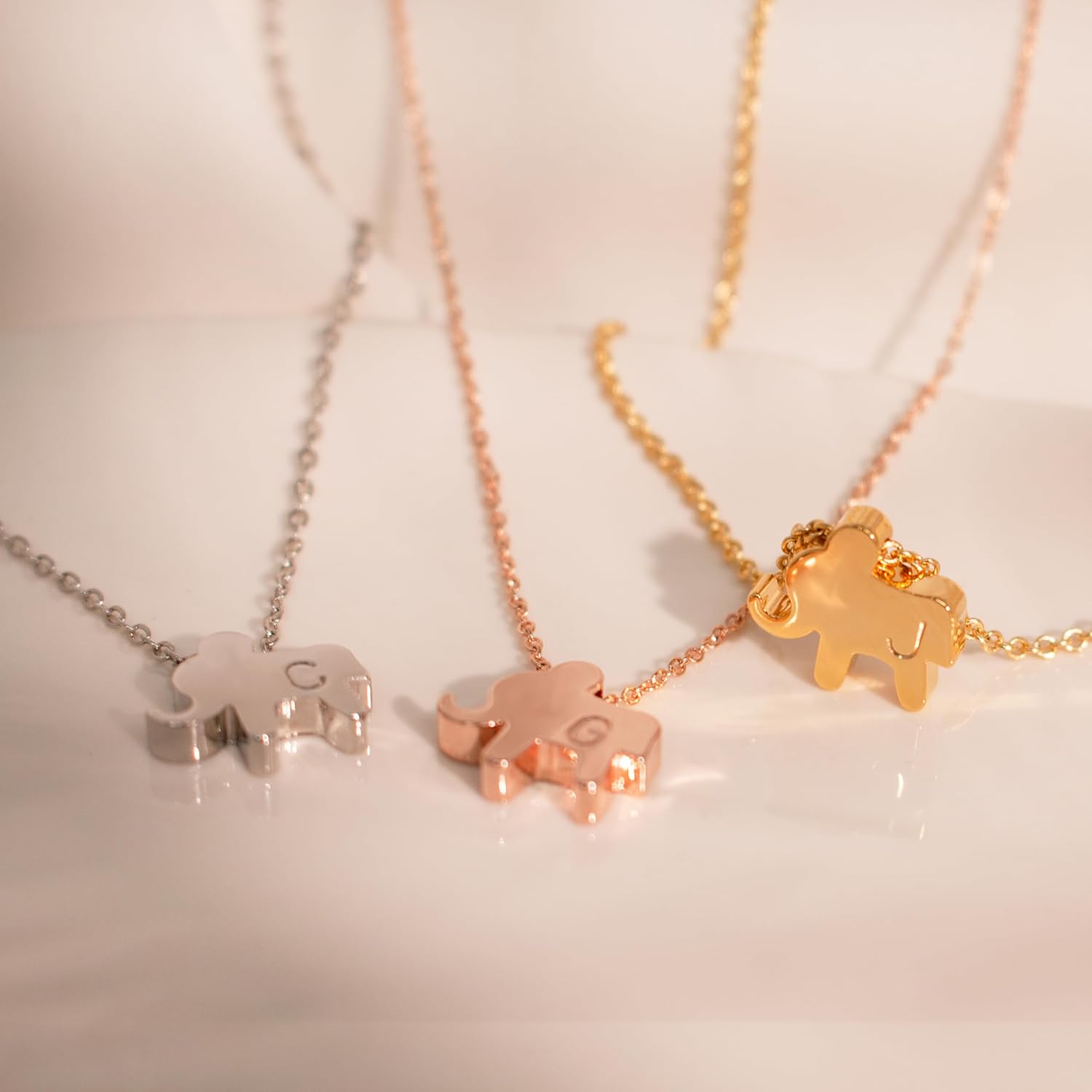 Petite Boutique Elephant Necklace Personalized Gift Initial 16K Gold Silver Rose Gold Plated Hand Stamped Initial Charms Cute Animal Necklace Bridesmaid Best Graduation Day Gift