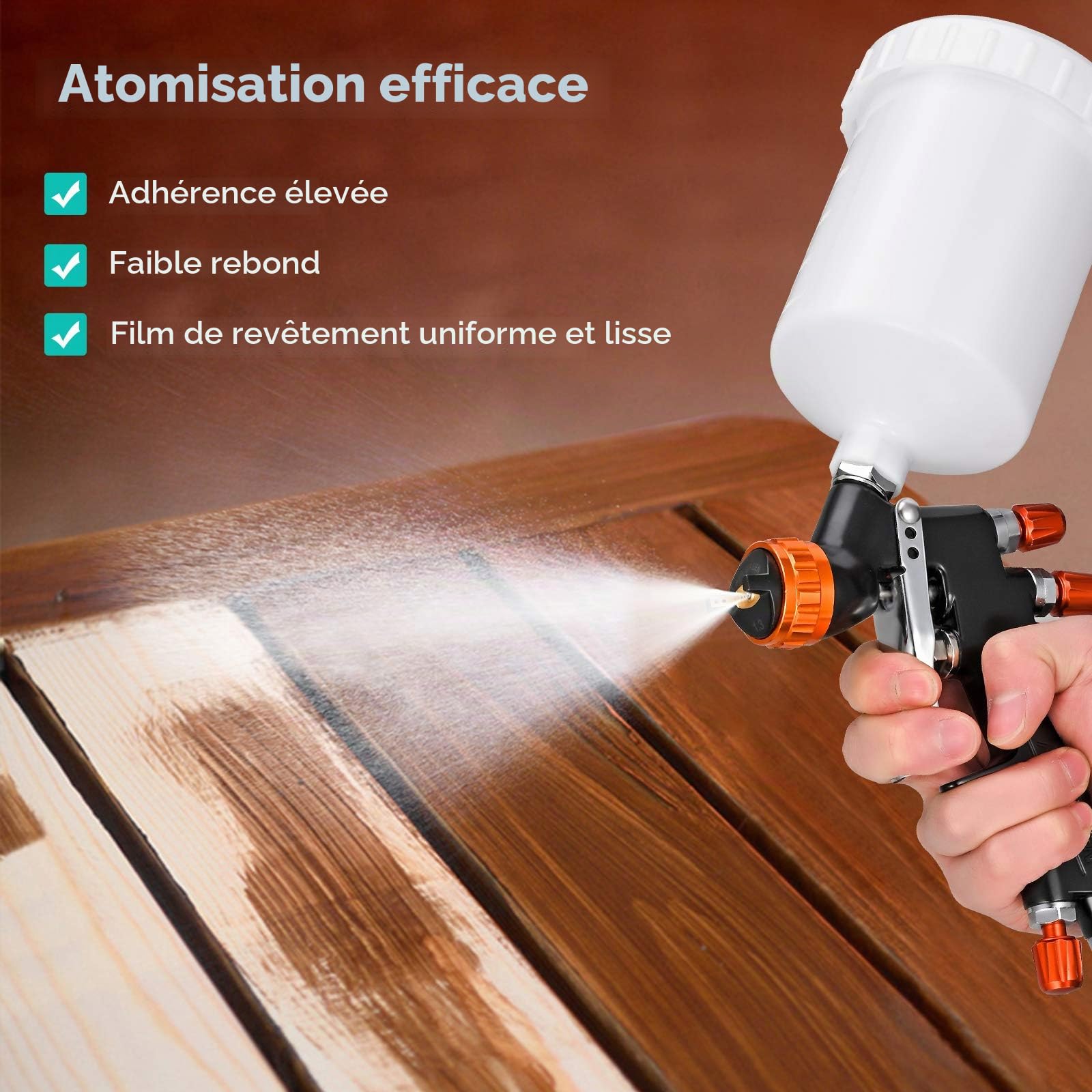 Pistolet de Pulvérisation à Alimentation par Gravité HVLP Pistolet à Peinture Pneumatique Buse de 1,3 mm 600CC Coupe de Mélange de Peinture Aérographe
