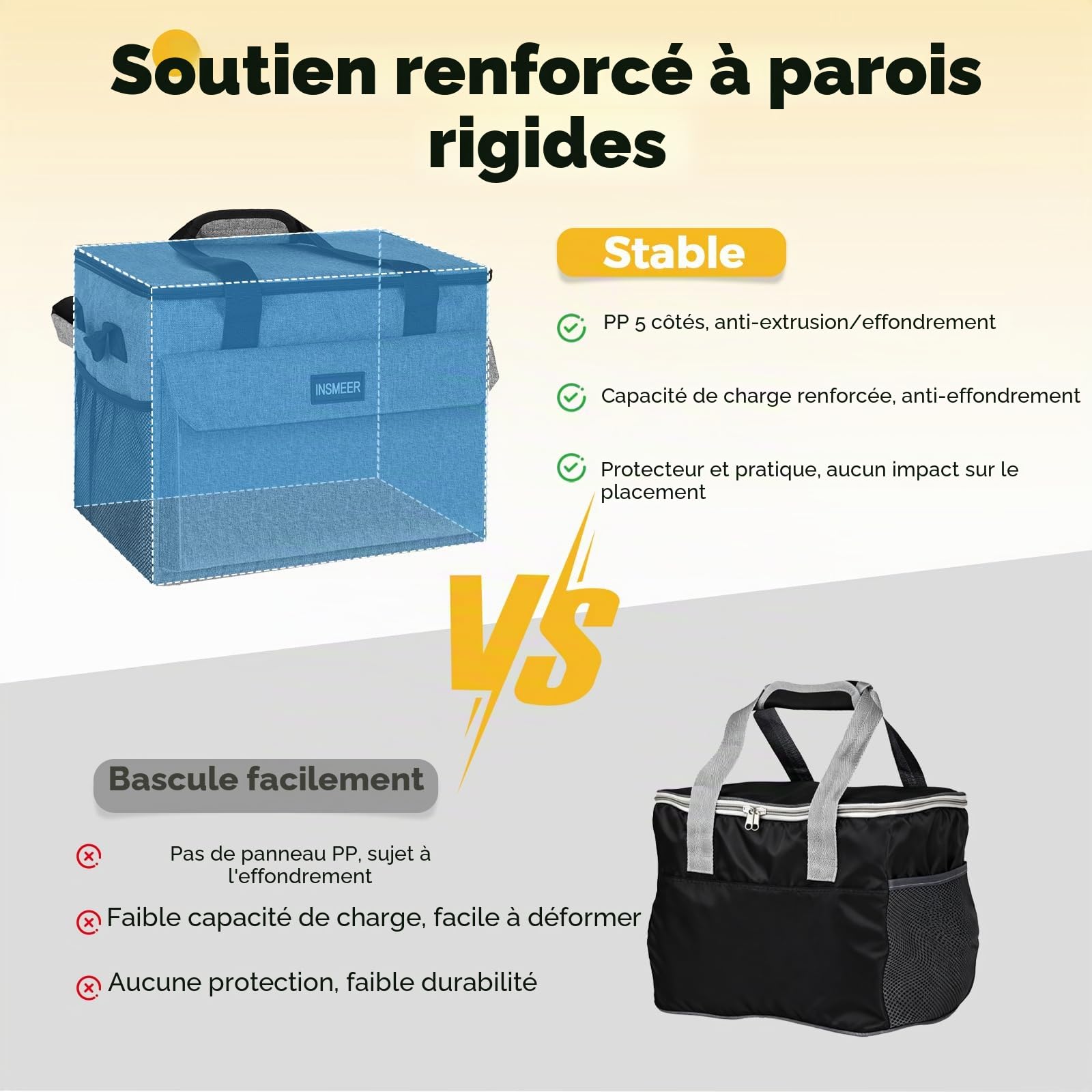 INSMEER Sac isotherme à roulettes 35 l avec sac à déjeuner et doublure rigide pliable 2 en 1 | Doublure rigide pliable, isolée 2 en 1, pour pique-nique, camping, plage, courses, glacière sur roue, 36 canettes
