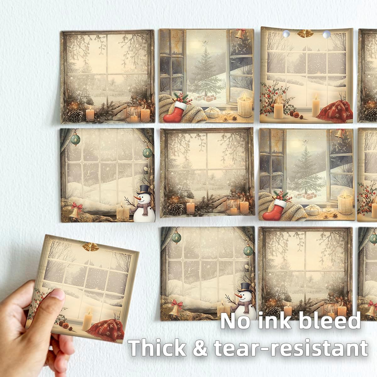 Christmas 4-Pads 3x3 Sticky Notes, Vintage Memo Pads with High-Adhesive, Self-Stick Notes, Reusable & Tearable for Journal Planners Office School Home, Retro Stationery Gift - Winter Windows image 5