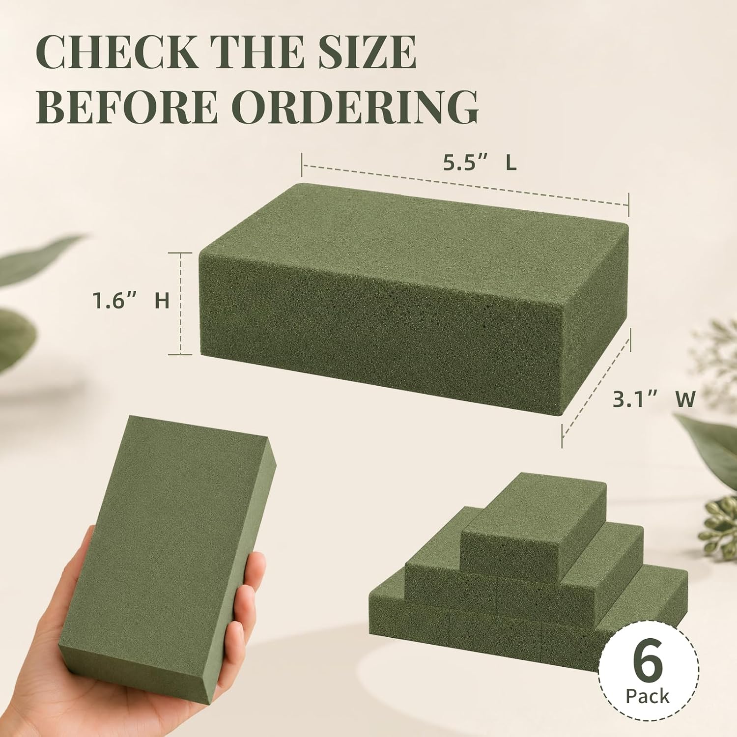 BlissBoard Green Wet & Dry Floral Foam Blocks 5.5"L x 3.1"W x 1.6"H 6 Pack
