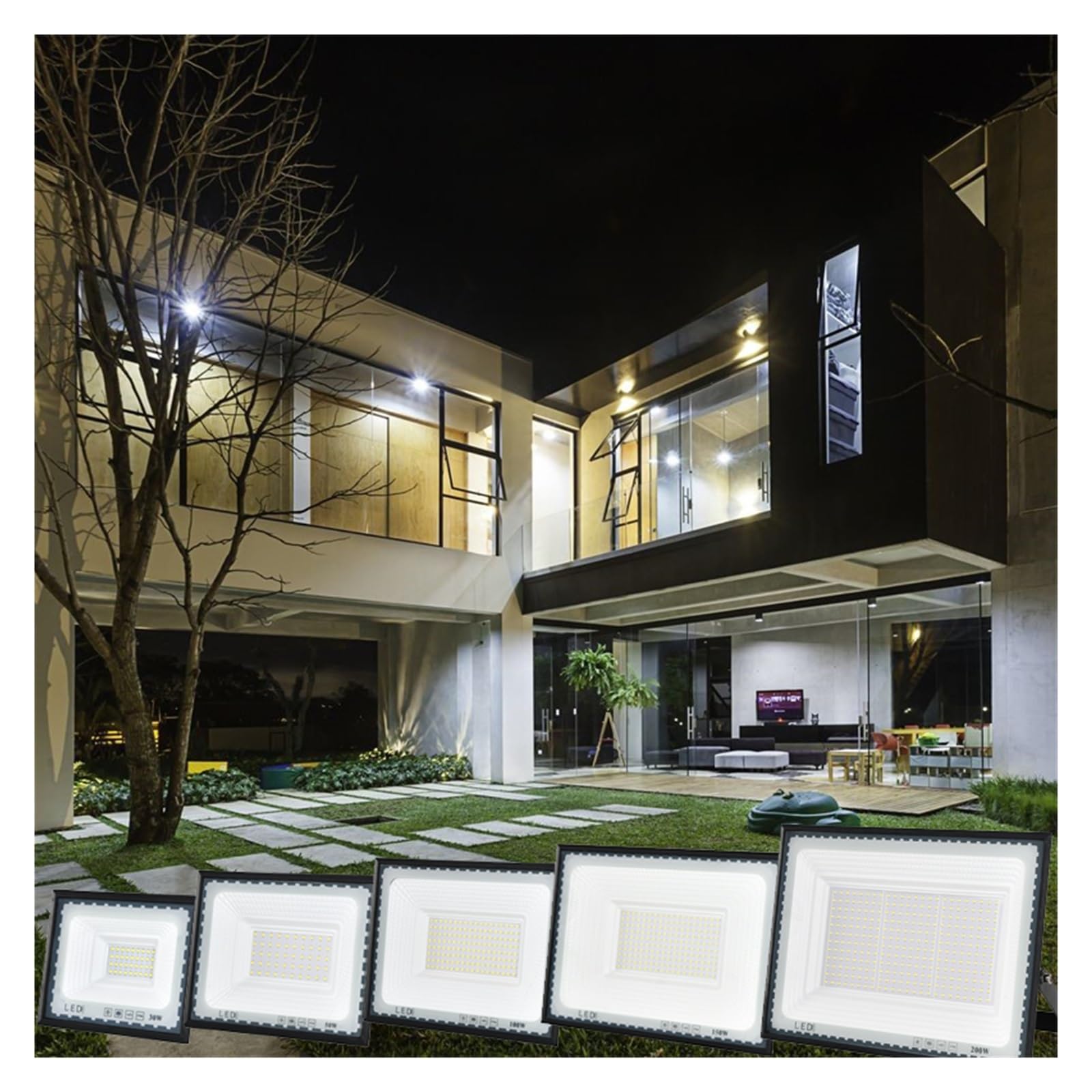 Zewnętrzne światło powodziowe Reflektor LED IP66 30W 50W 100W 150W 200W Wodoodporny Projektor Zewnętrzny Do Oświetlenia Garażu Ulicznego W Ogrodzie Oświetlenie miejsca pracy(150W)