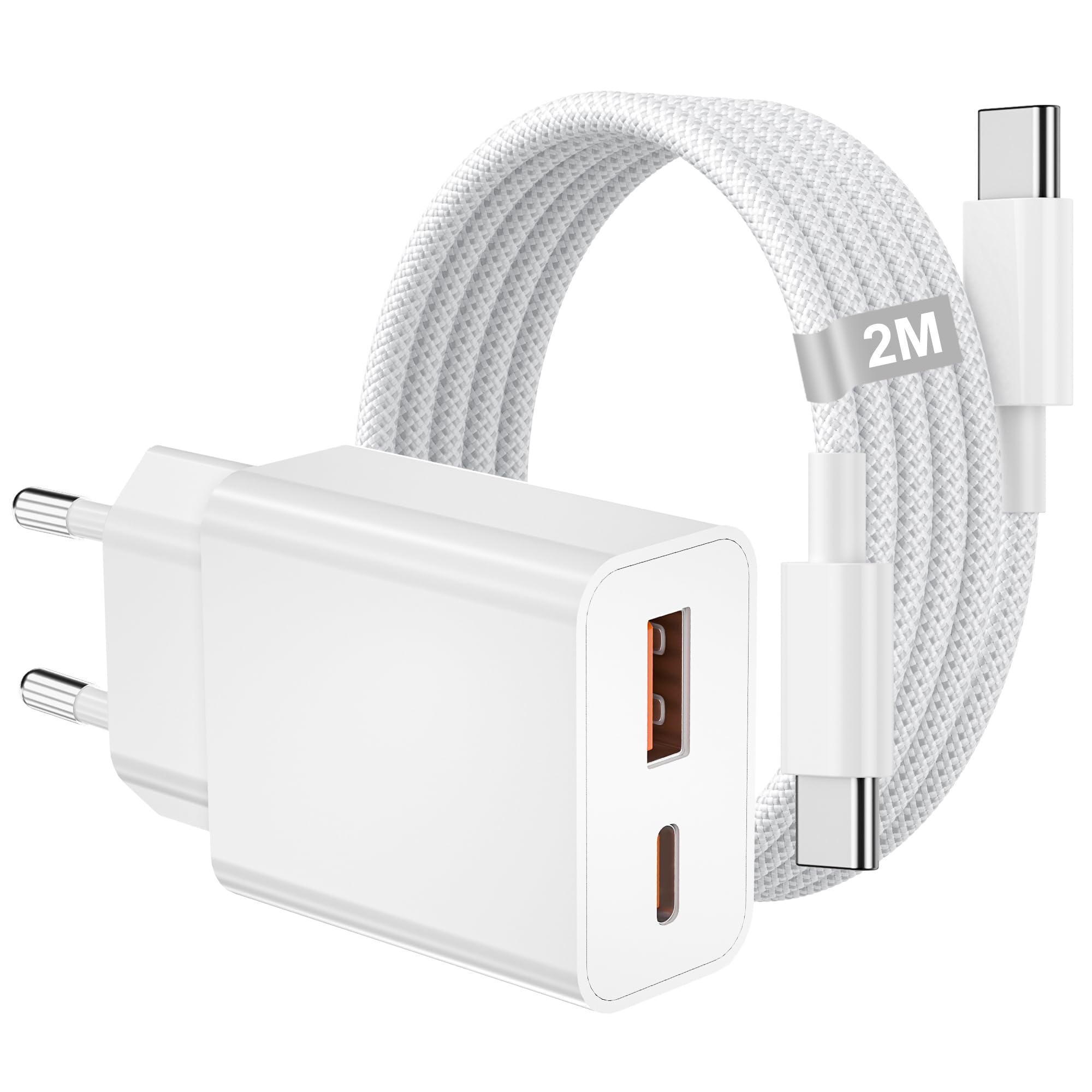 LUOSIKE Caricatore USB-C 30W Con 2 Porte (PD/QC) E 2 Cavi Tipo-C Da 2m – Alimentatore Per IPhone, IPad, Samsung, Google, MacBook - 3