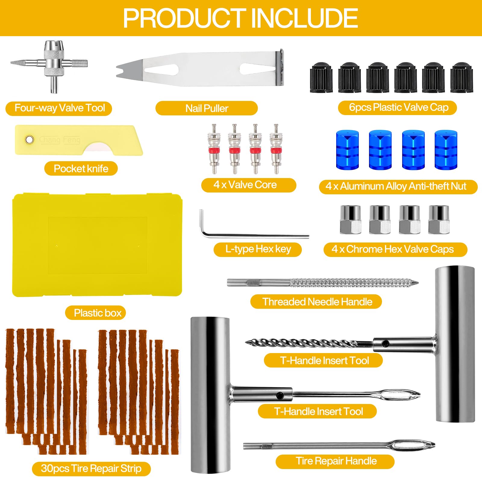 Kit Riparazione Pneumatici Auto Moto 58pcs, Kit Riparazione Gomme Moto, Kit Foratura Auto, Valido per Tutti i Tipi di Pneumatici per Auto, Moto, Camion, Trattore, Camper