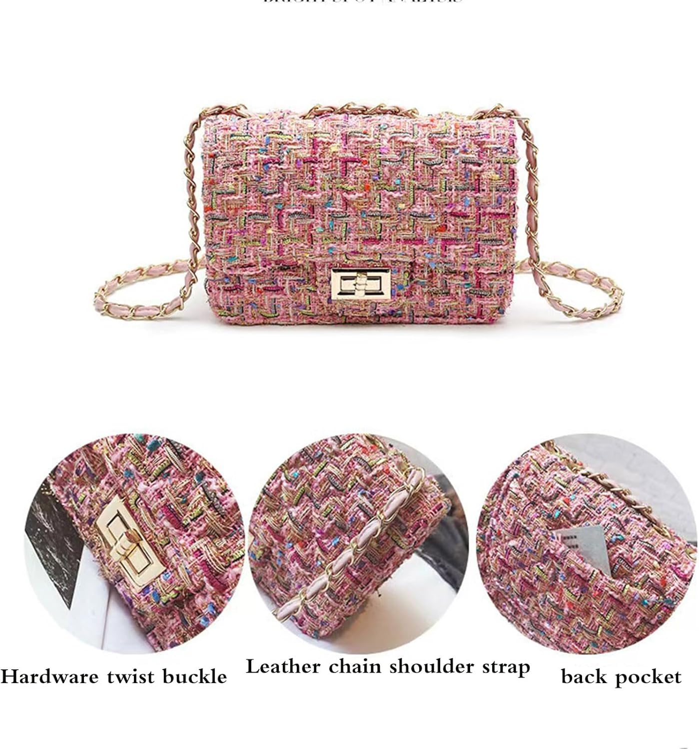 Crossbody Shoulder Bag for Women, Fashion Tweed Top-Handle Small Purses Handbags Evening Bag Satchel Shoulder Bags - Image 4