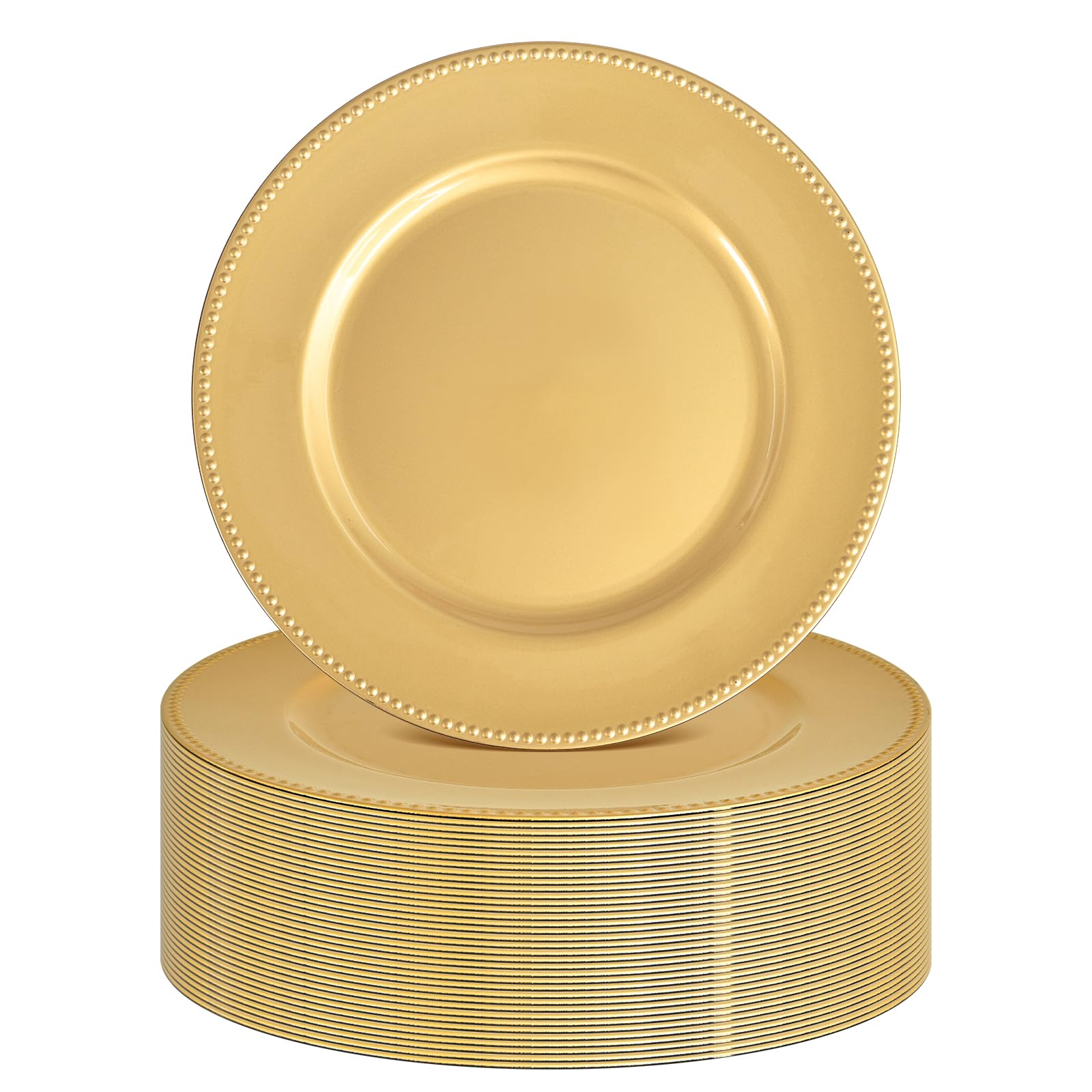 36 platos de carga dorados redondos de 13 pulgadas a granel para cena de boda, elegantes platos de plástico reutilizables para bodas, vacaciones, fiestas, baby shower, decoración de eventos