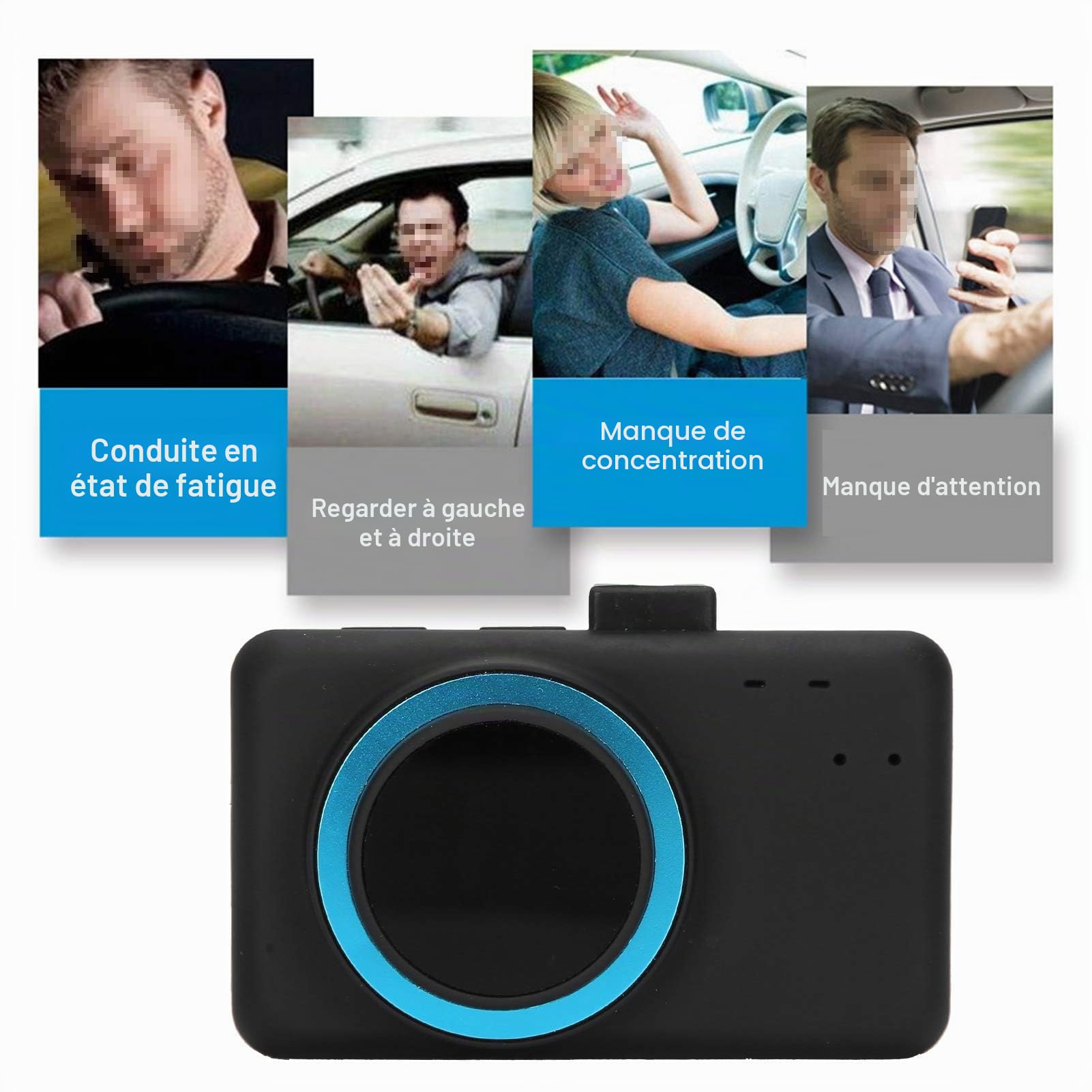 Dispositif d'Alarme -Fatigue pour Voiture Moniteur -Sommeil avec Détection Pupillaire Accessoire de Sécurité de Conduite avec Support Ventouse