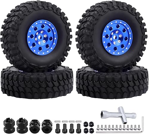 Hobbypark 1.0 Beadlock Ruedas y neumáticos de metal micro orugas con espaciadores de rueda compensados para 124 RC Crawler Car Axial SCX24 AXI90081