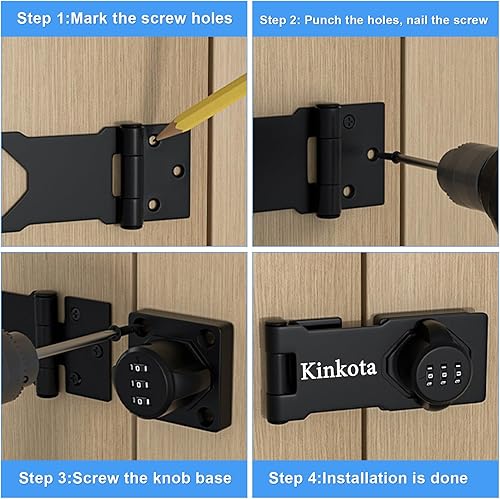 Miniatura 3 de Kinkota Cerradura de combinación de 3 dígitos sin llave con 7 tornillos, cerradura de casillero, cerradura de bloqueo de código de seguridad,